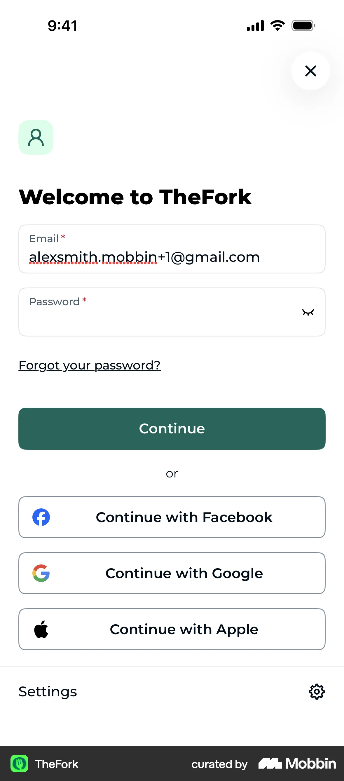 TheFork iOS Login screen