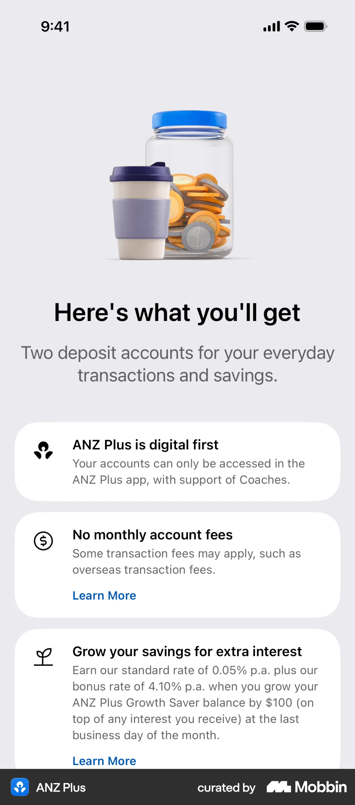 ANZ Plus Onboarding screen
