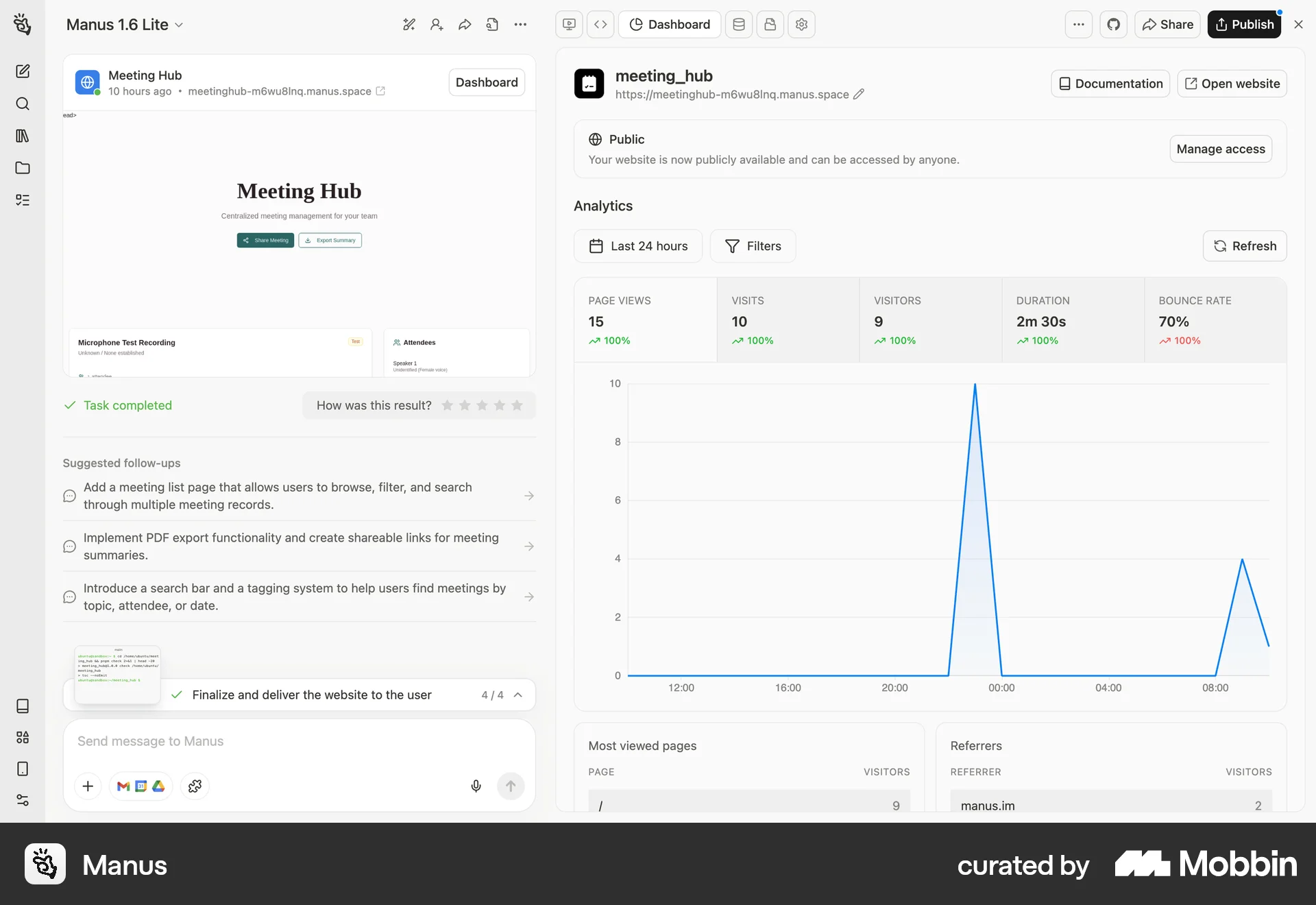 Manus Web Dashboard screen