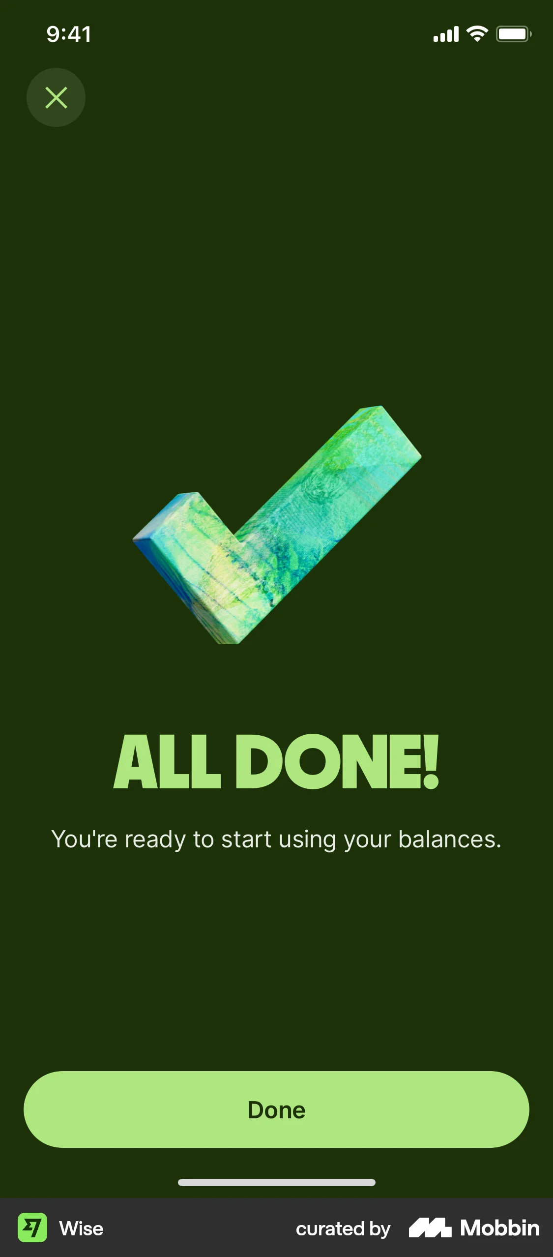 Wise Onboarding screen