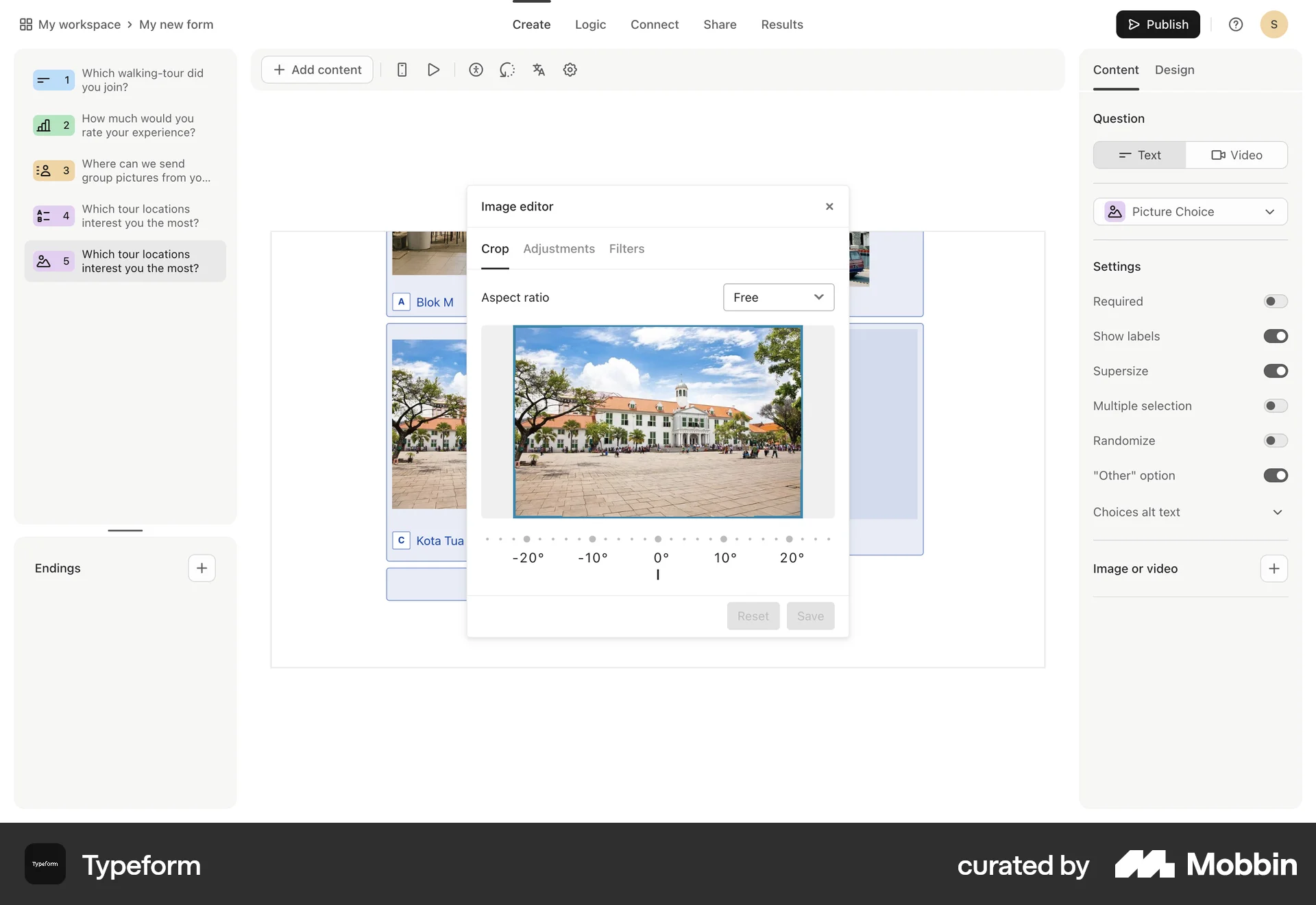 Typeform Web Media Editor screen