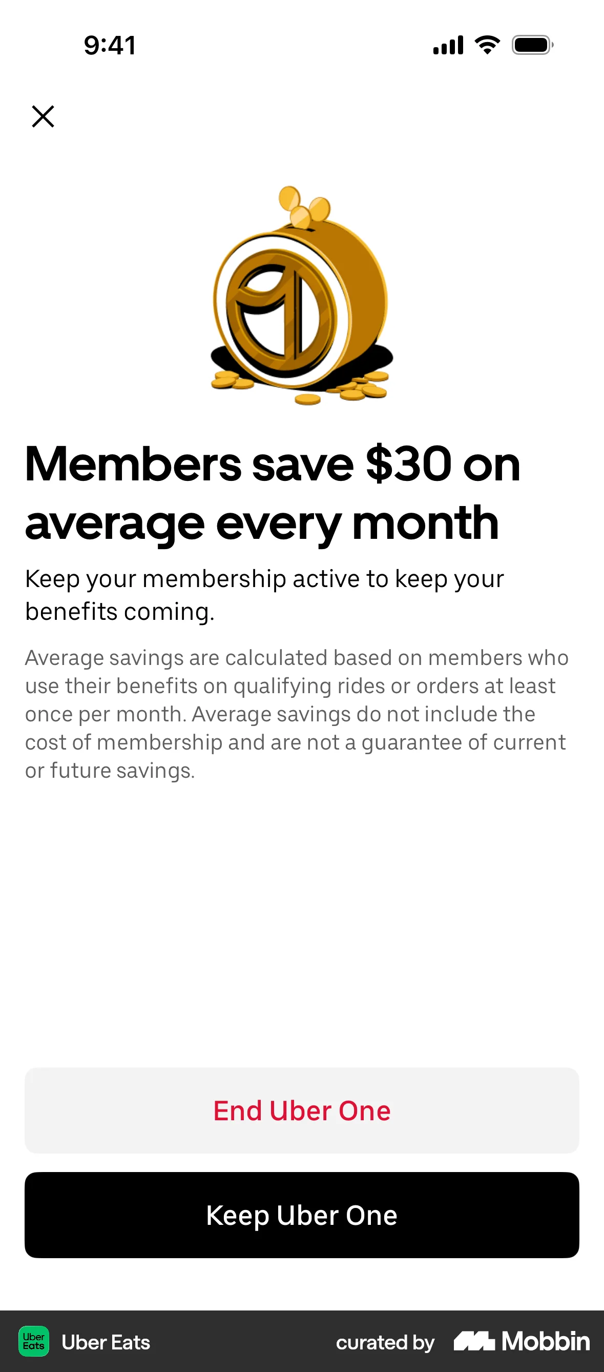 Uber Eats iOS Confirmation screen