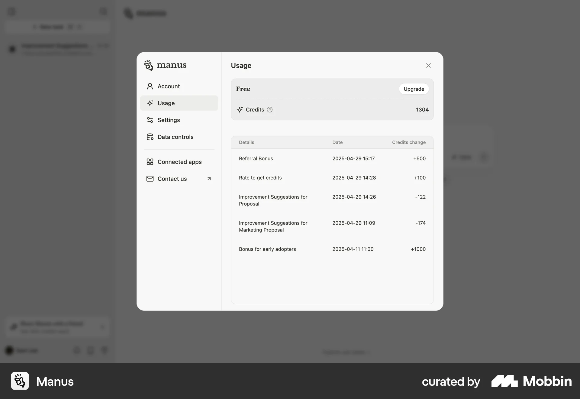 Manus Web Wallet & Balance screen
