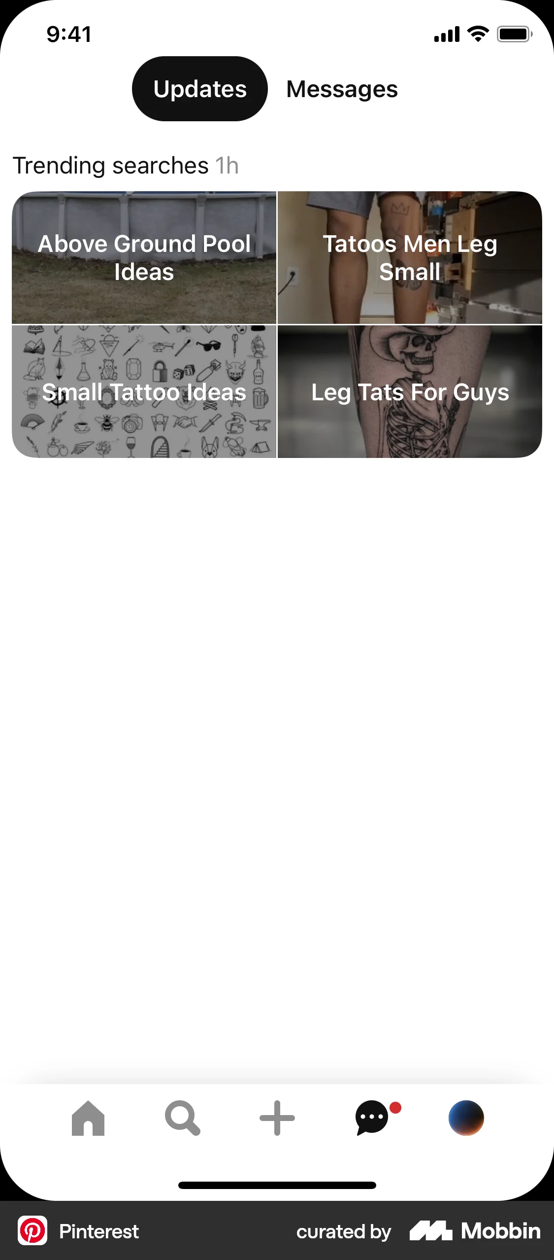 Pinterest iOS Notifications screen