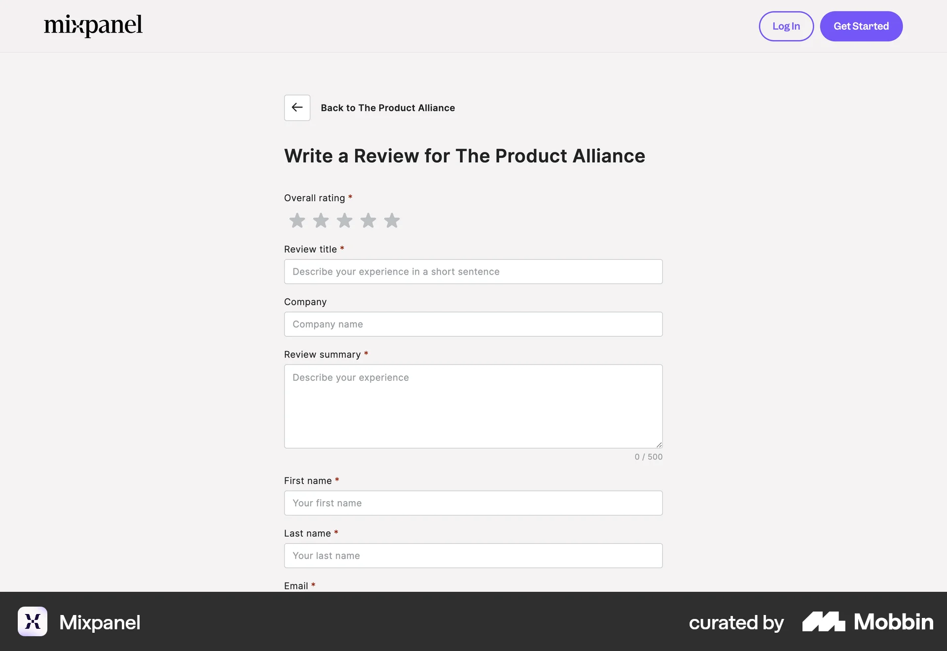 Mixpanel Web Reviews & Ratings screen