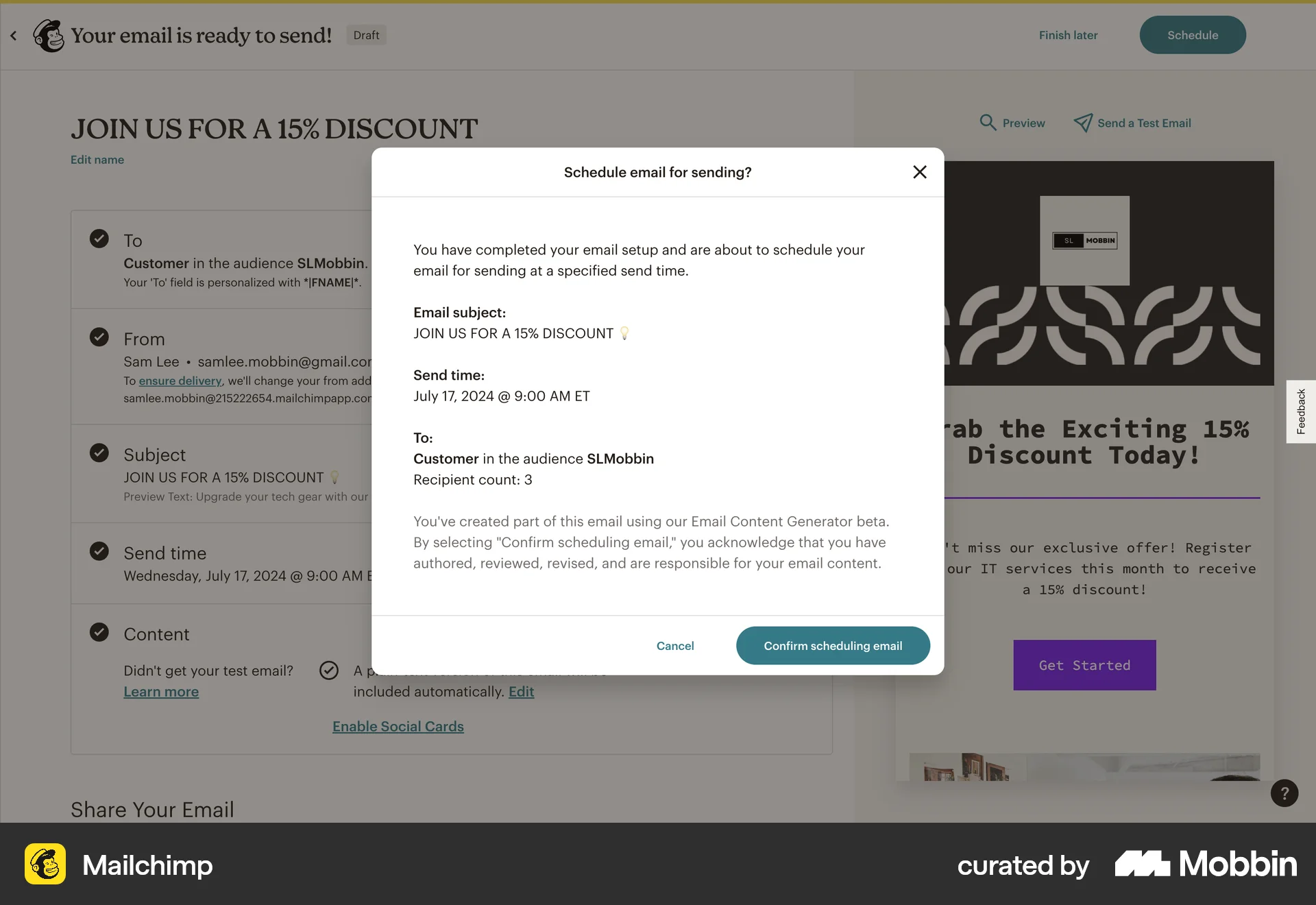 Mailchimp Web Confirmation screen