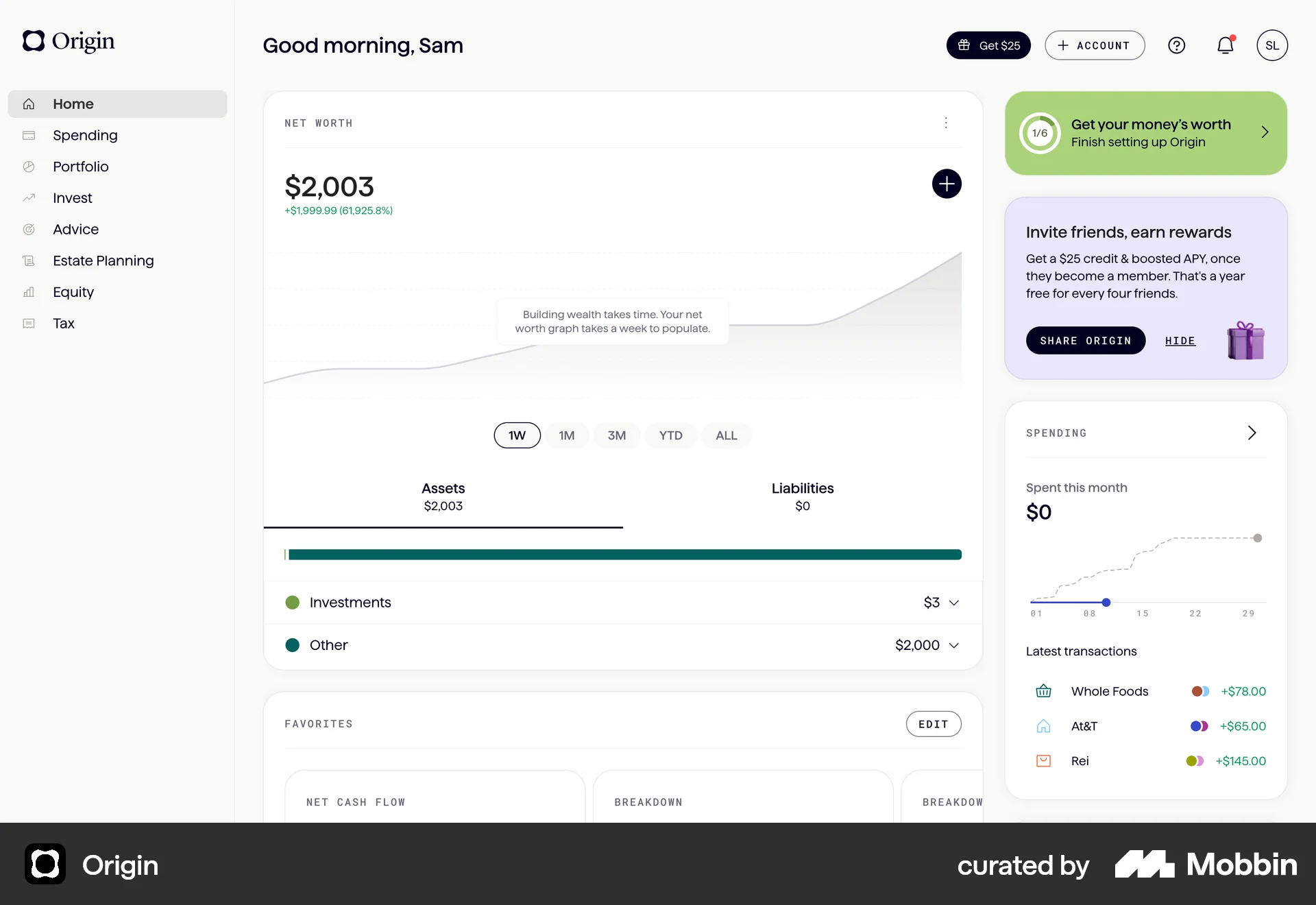 Origin Web Home screen