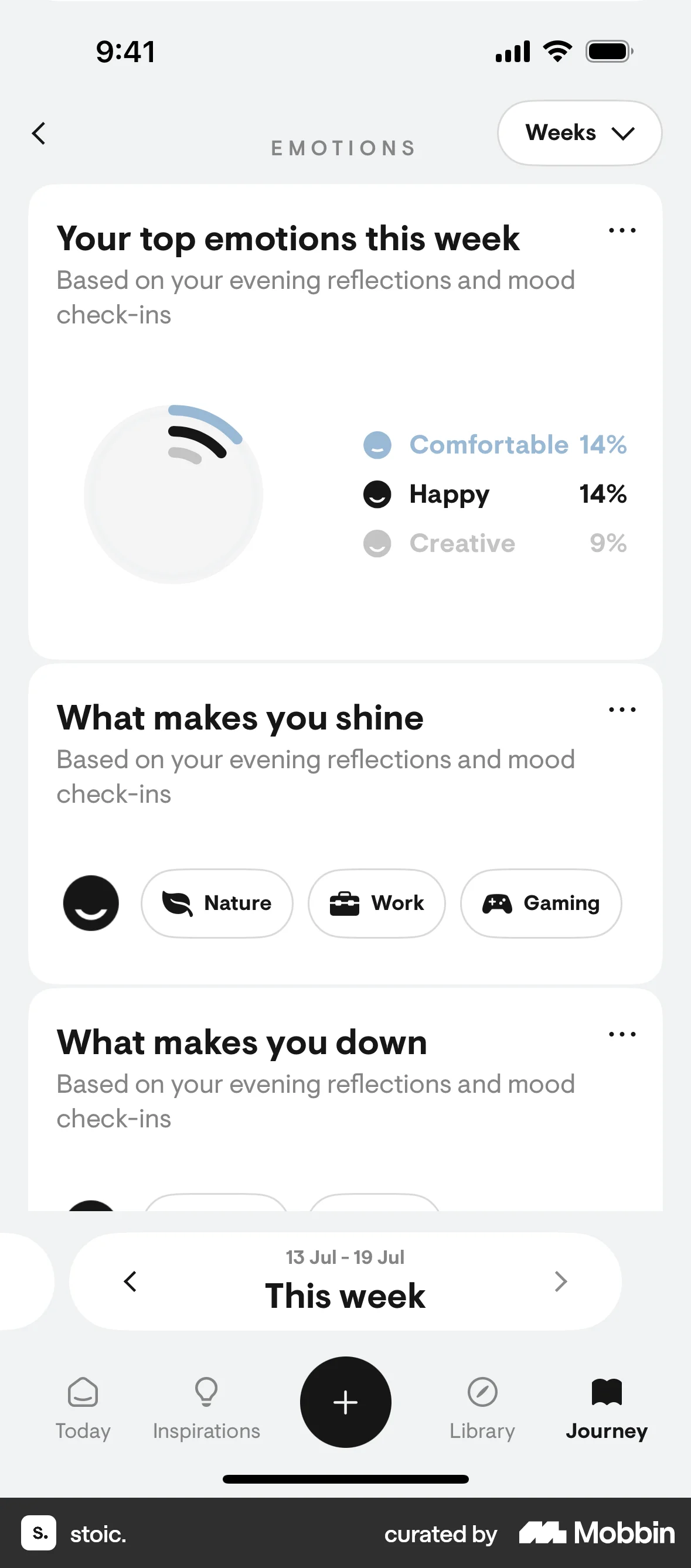 stoic. iOS Pie Chart UI screen