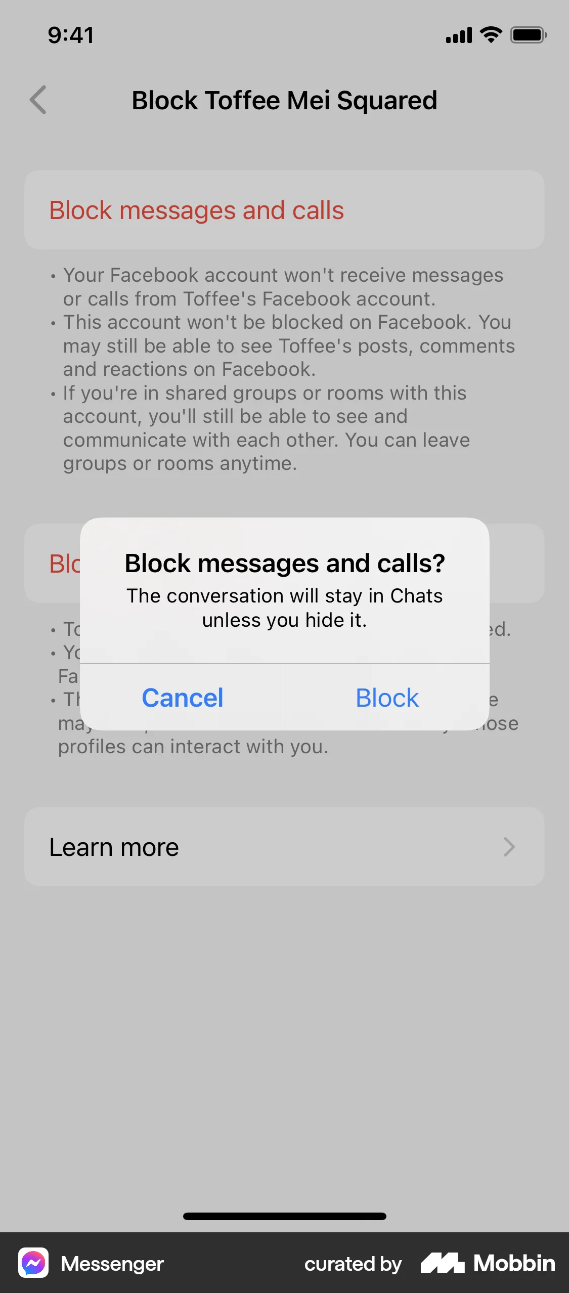 Messenger iOS Ban & Block screen