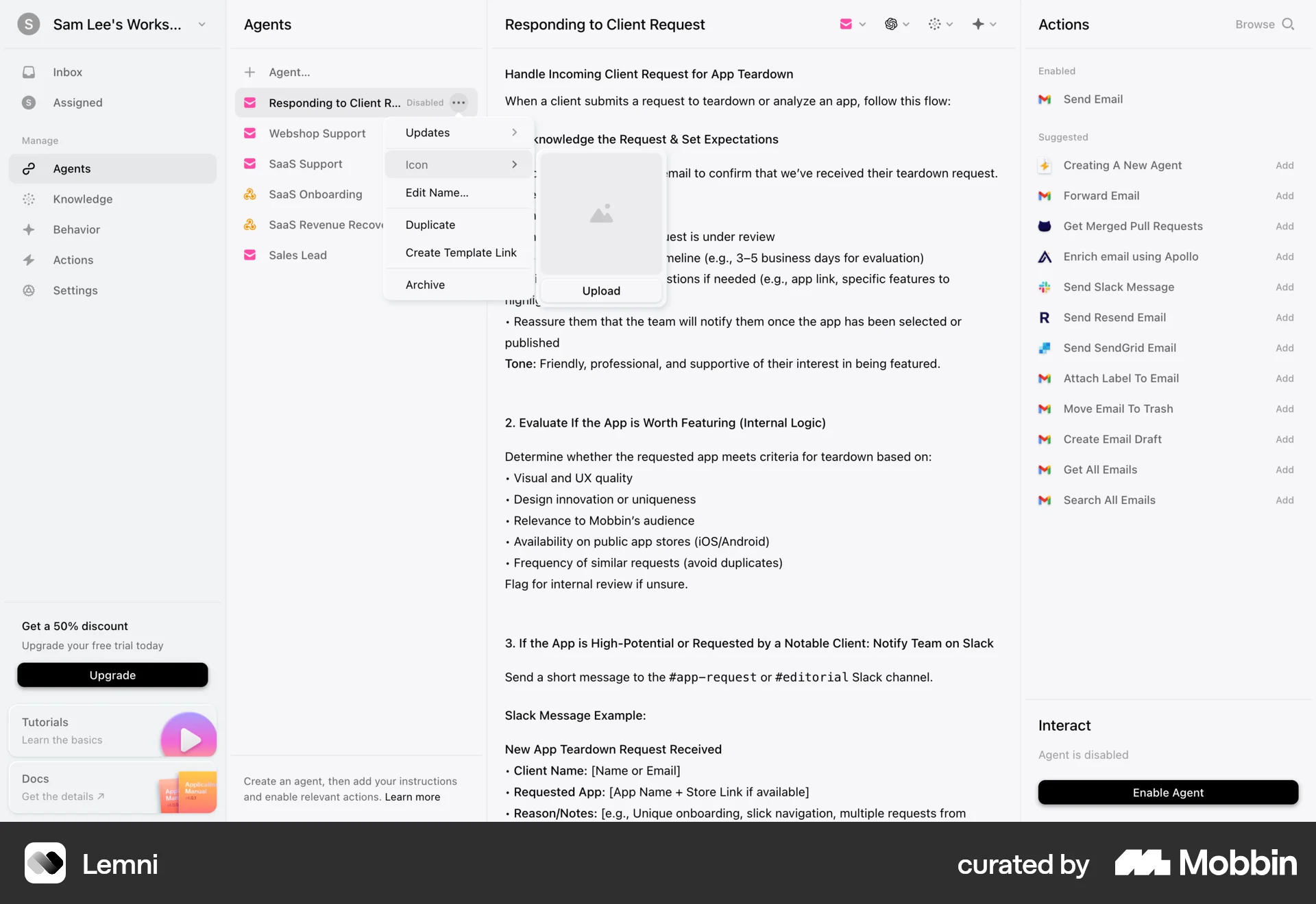 Lemni Web Upload & Download screen