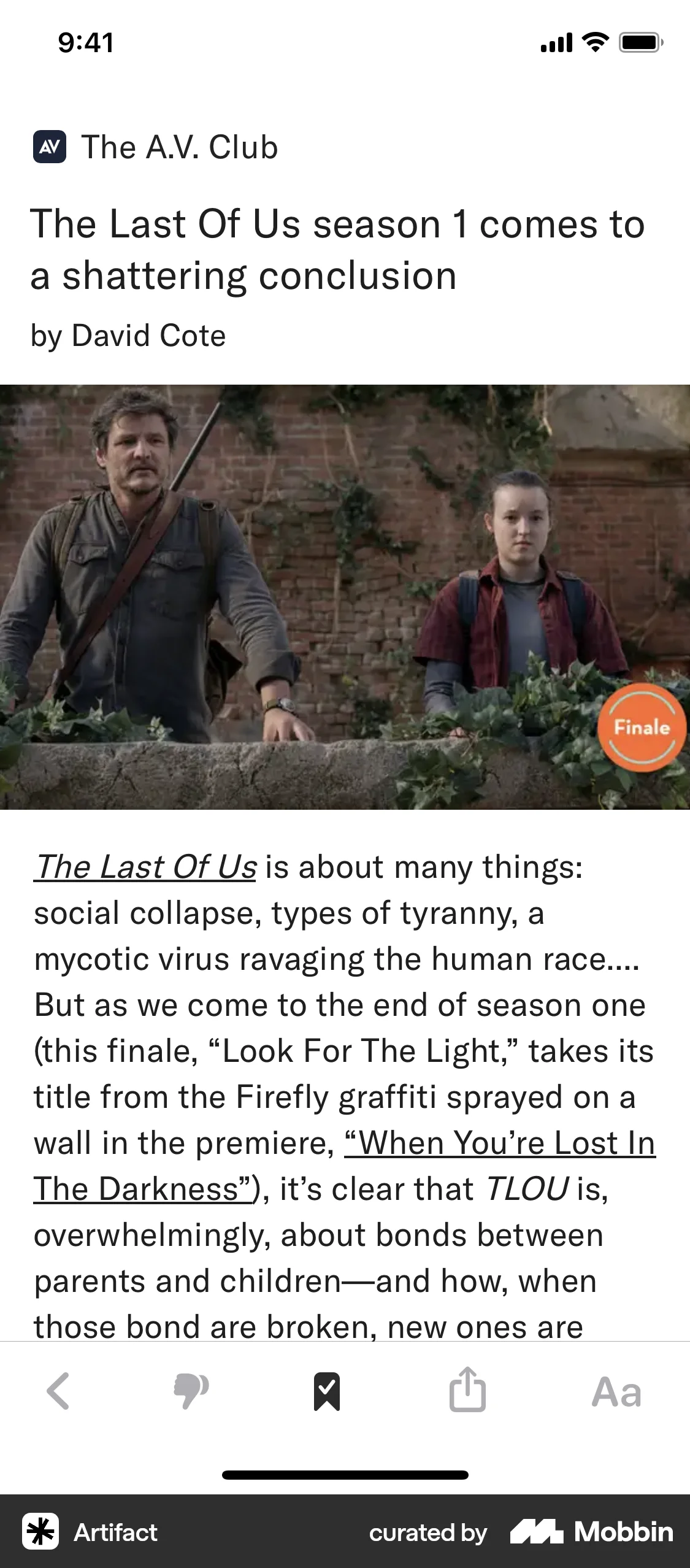 Artifact iOS Article Detail screen