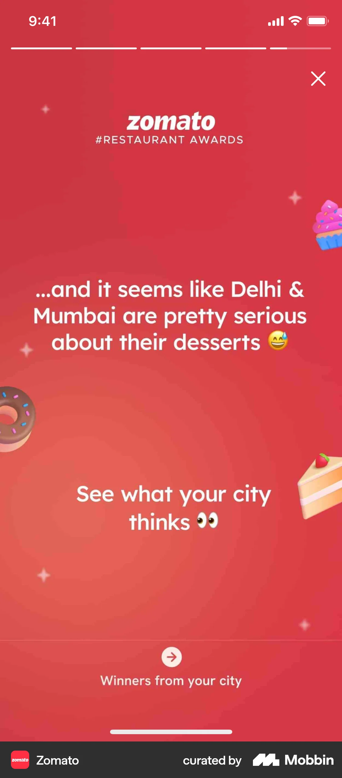 Zomato iOS Stories screen