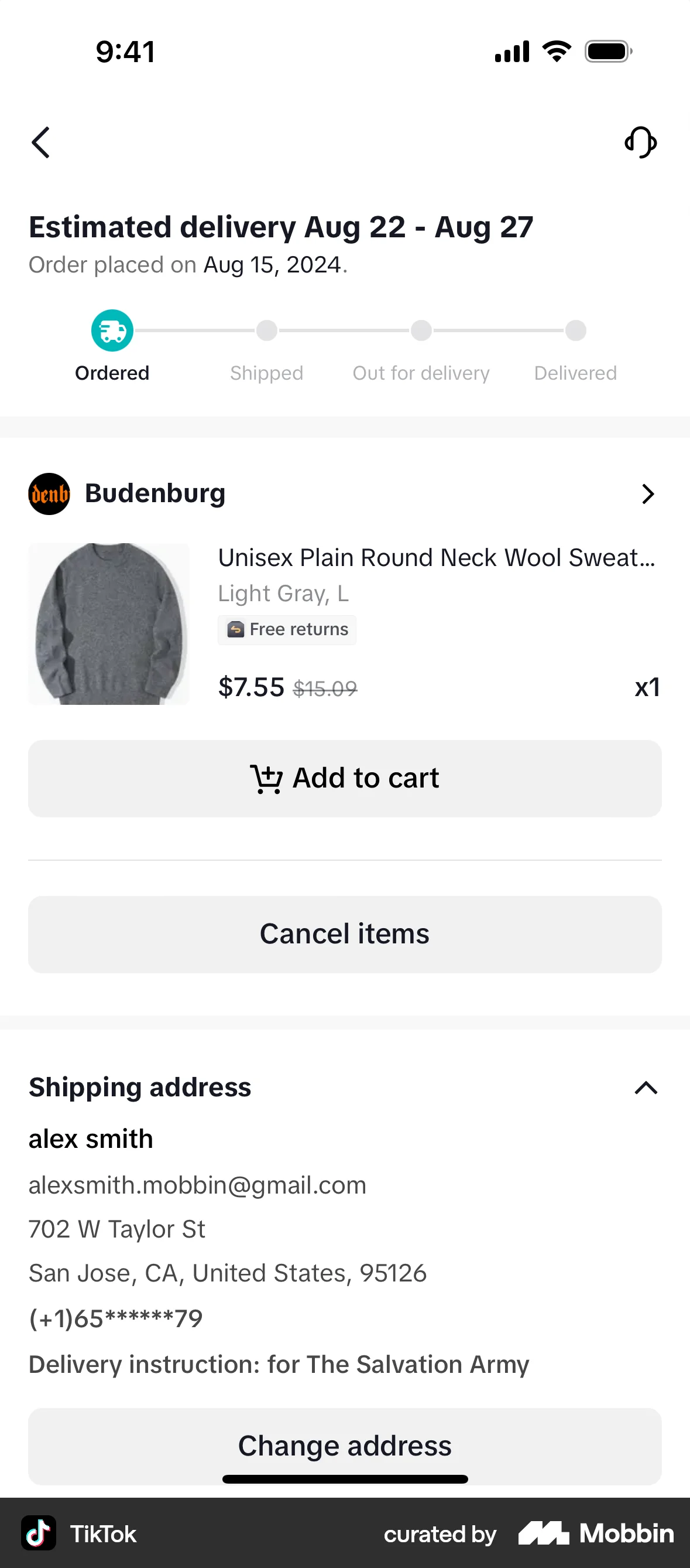 TikTok iOS Order Detail screen
