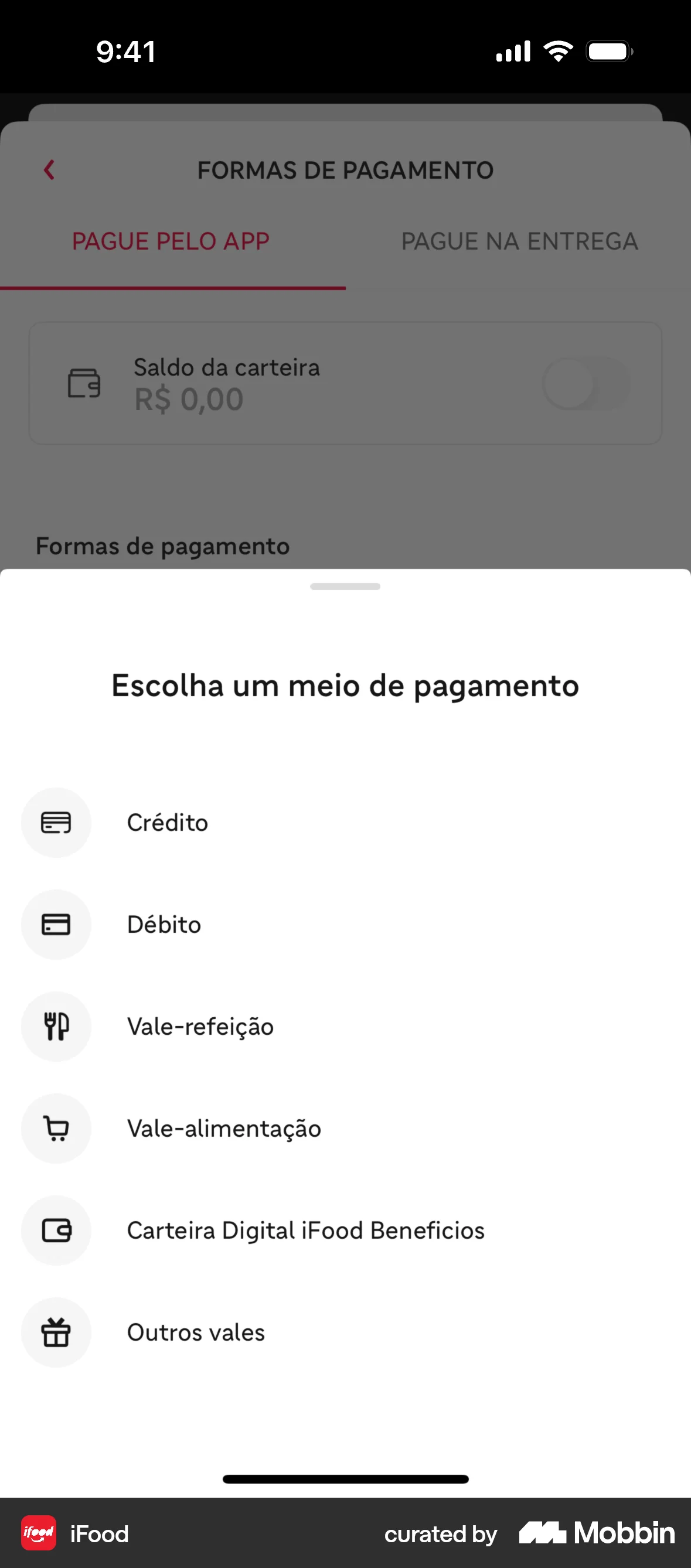 iFood iOS Payment Method screen