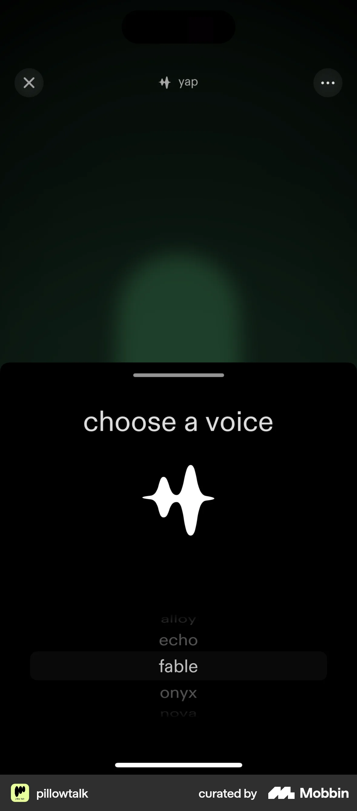 pillowtalk iOS Voice UI screen
