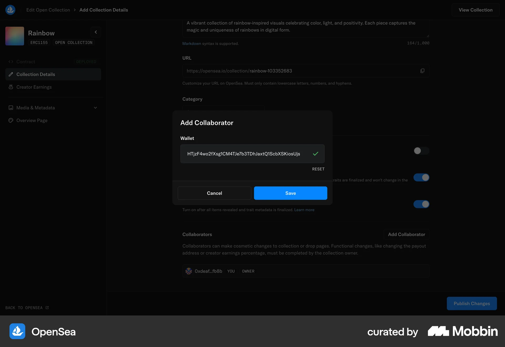 OpenSea Web Invite Teammates screen
