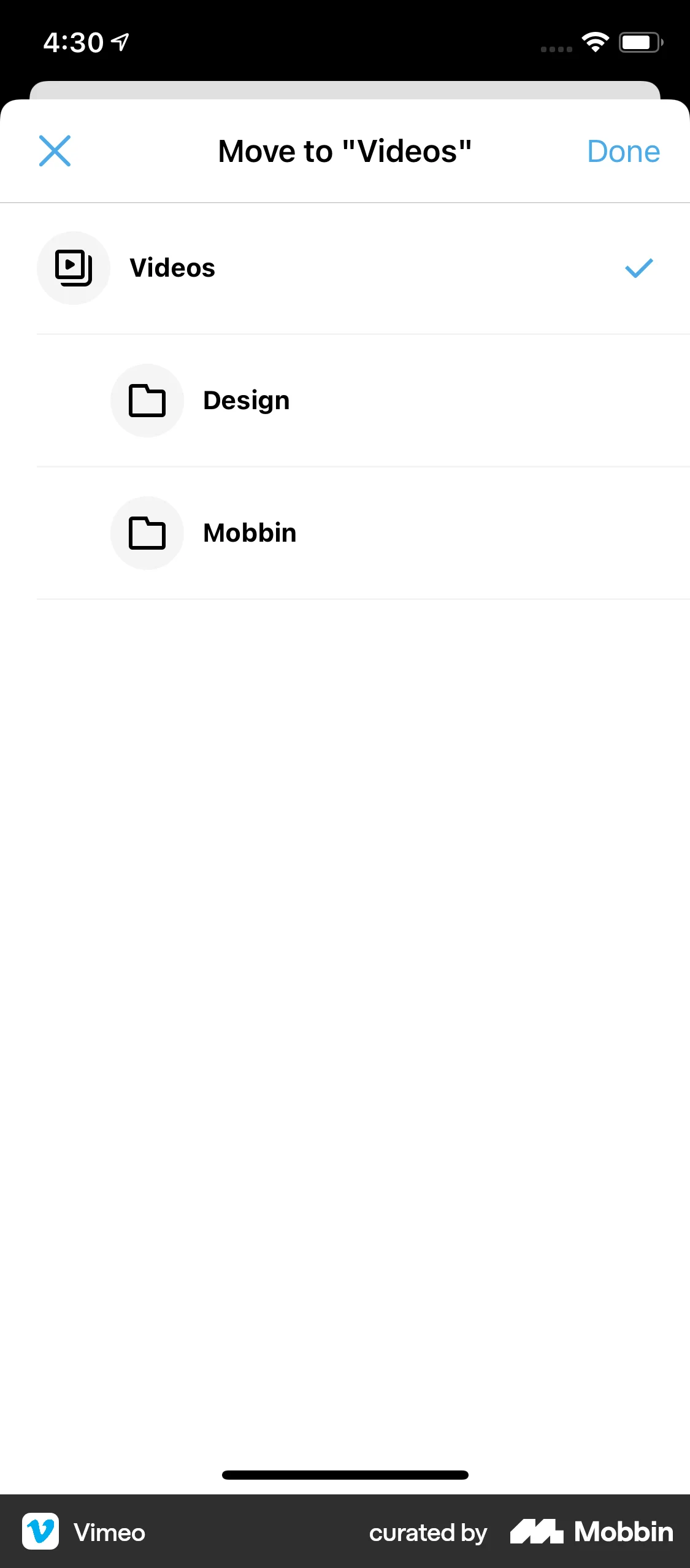 Vimeo iOS Move screen