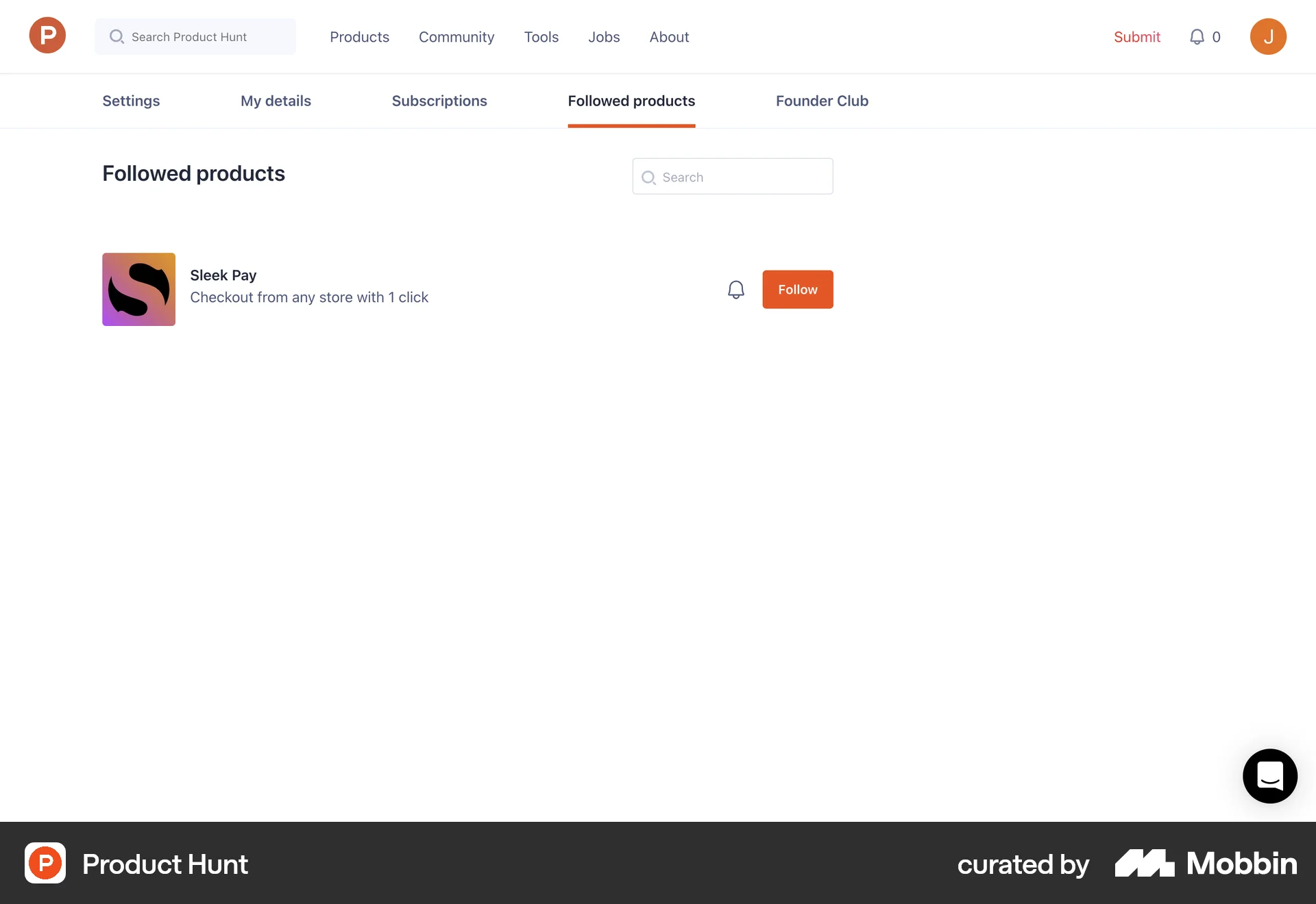 Product Hunt Web Followers & Following screen