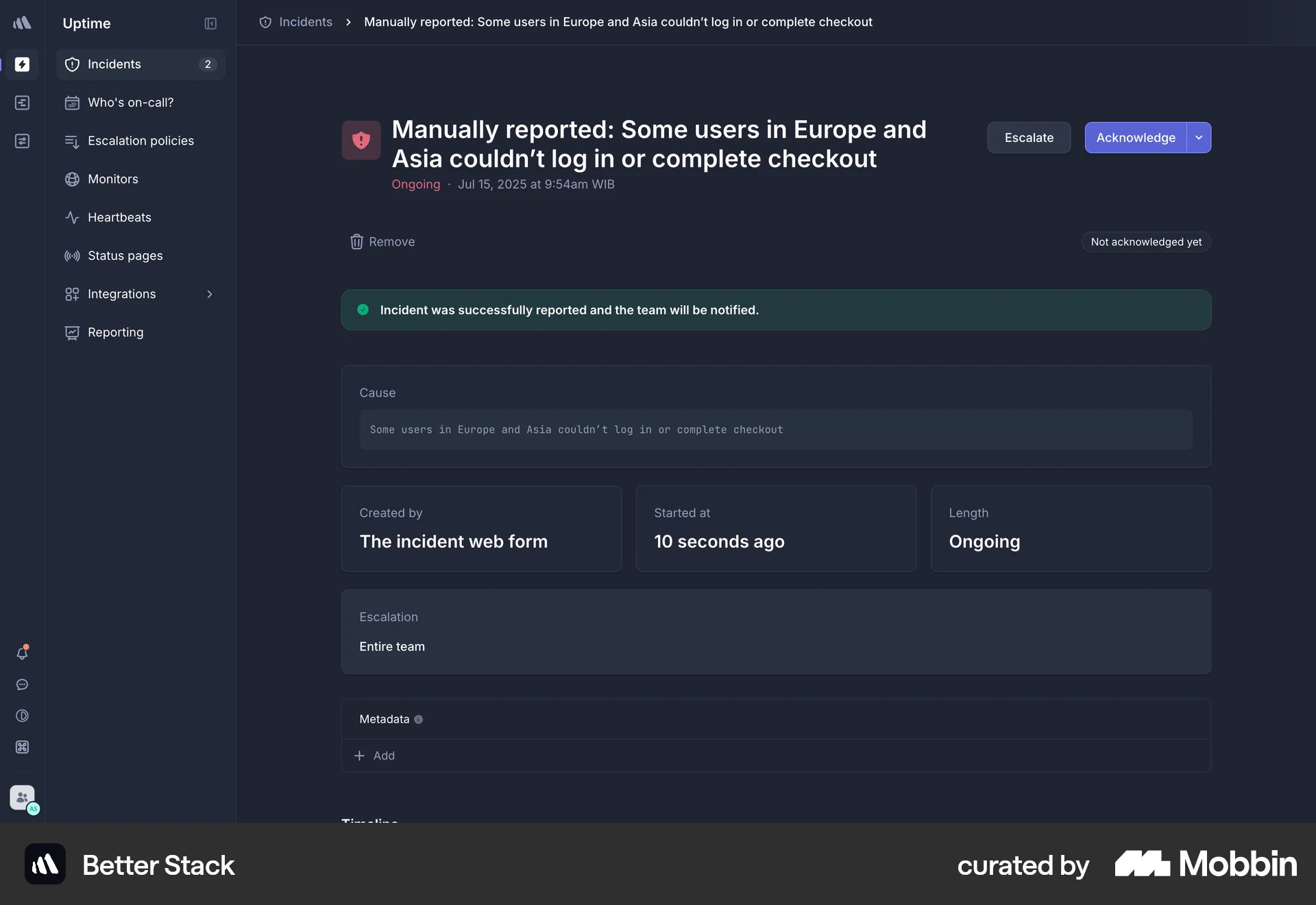 Better Stack Web screen containing Button UI element