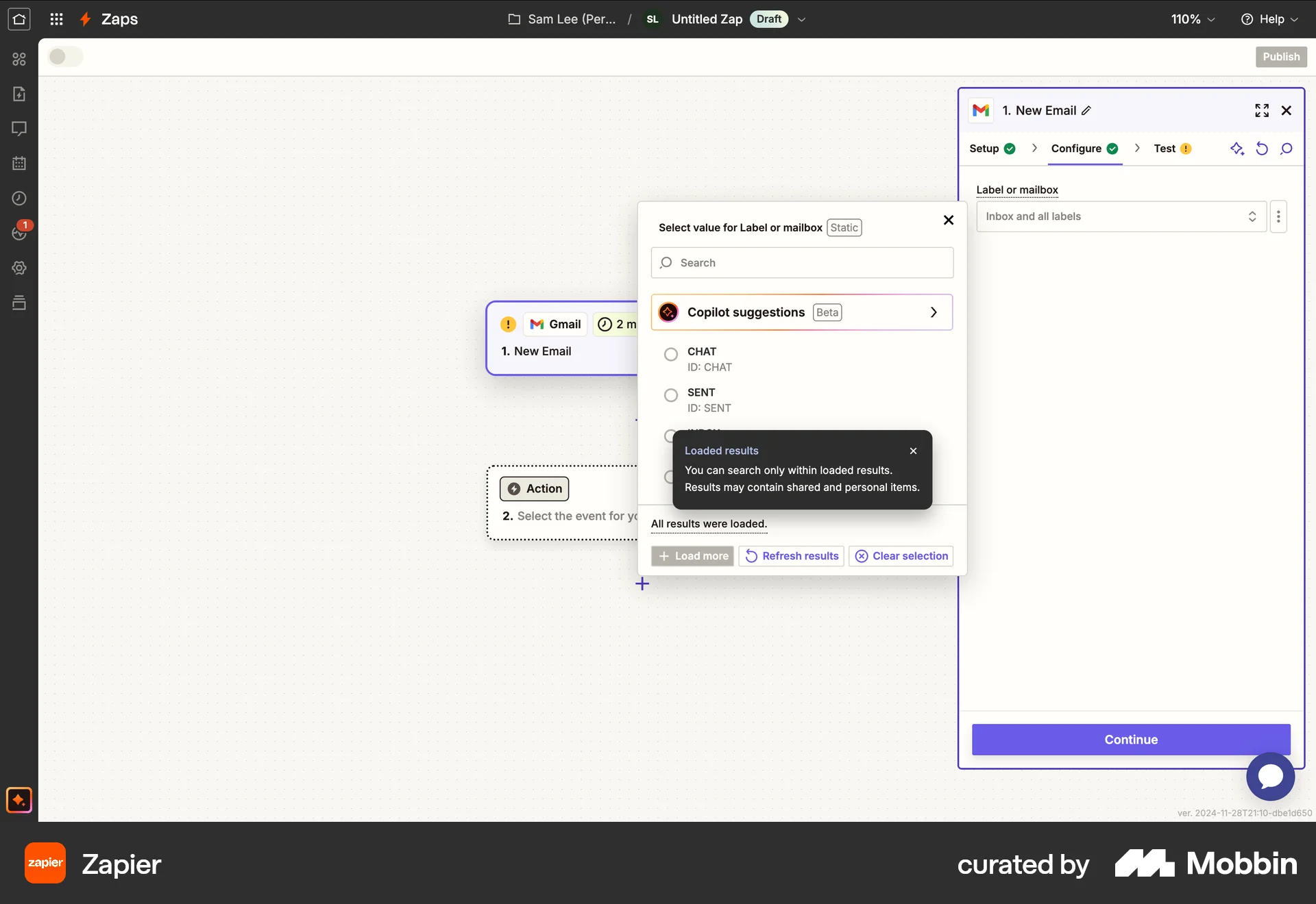 Zapier Web screen containing Tooltip UI element