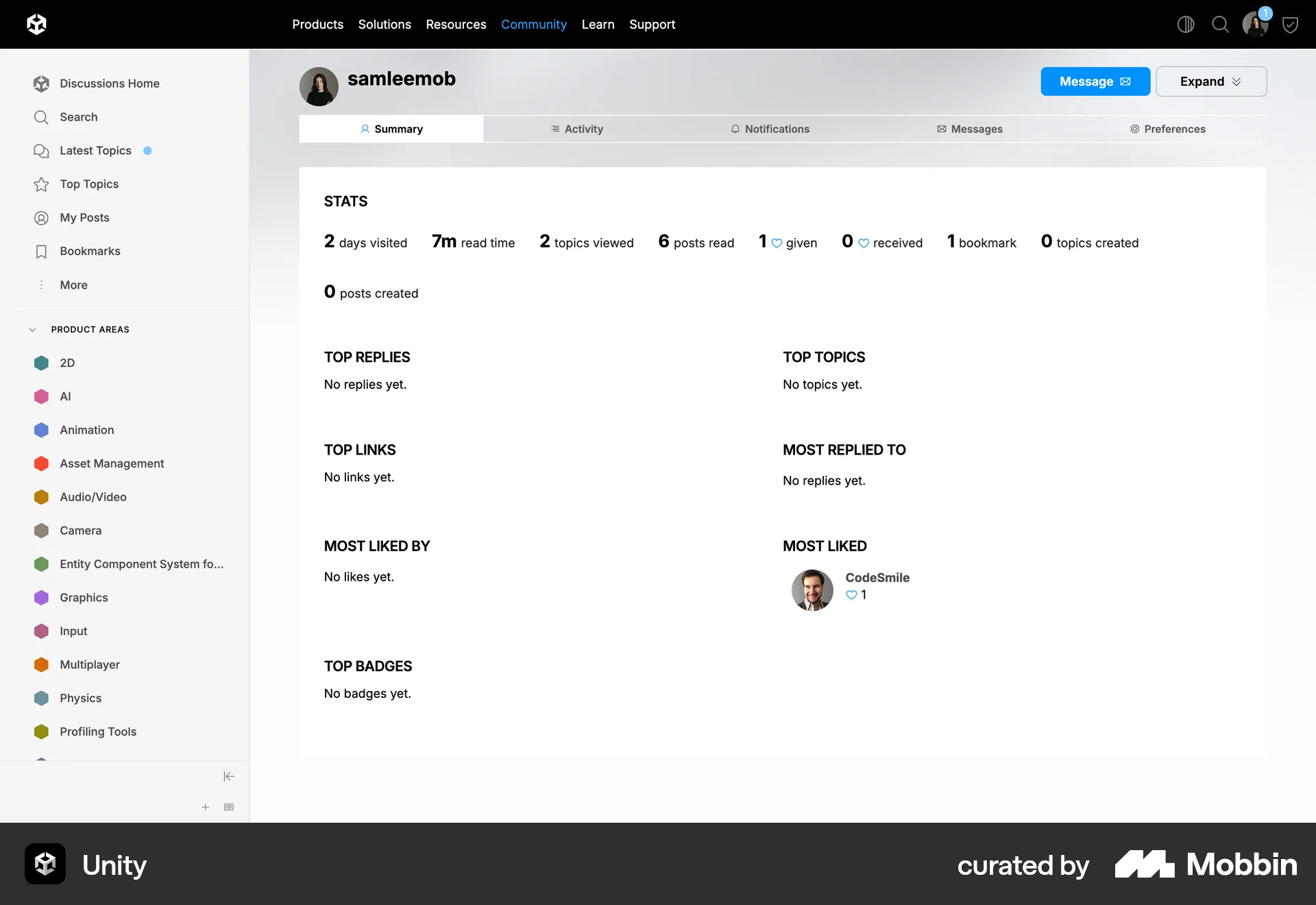 Unity Web My Account & Profile screen