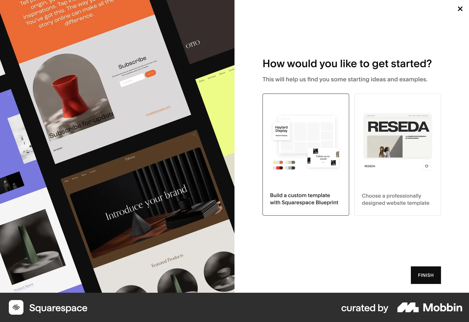 Squarespace Web Account Setup screen