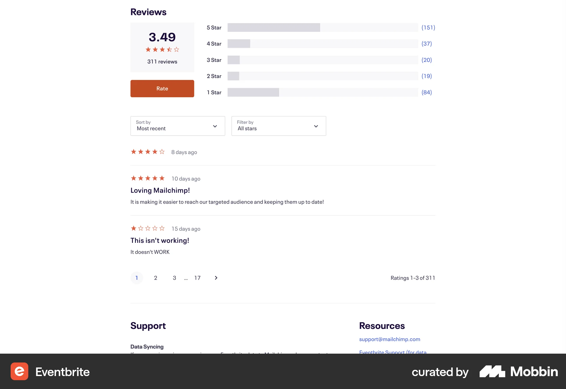 Eventbrite Web Reviews & Ratings screen