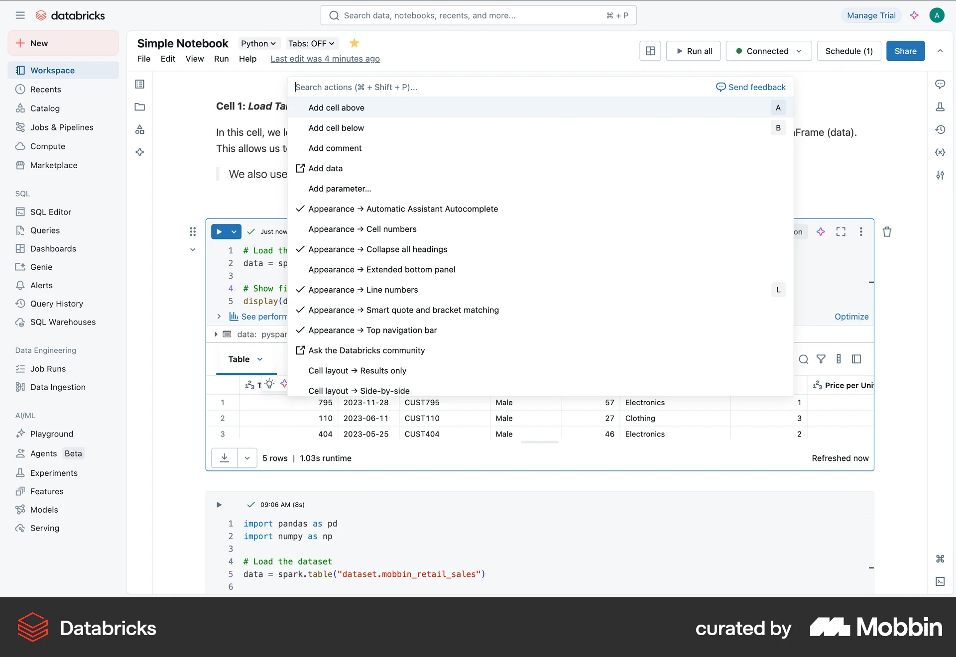 Databricks Web Command Palette screen