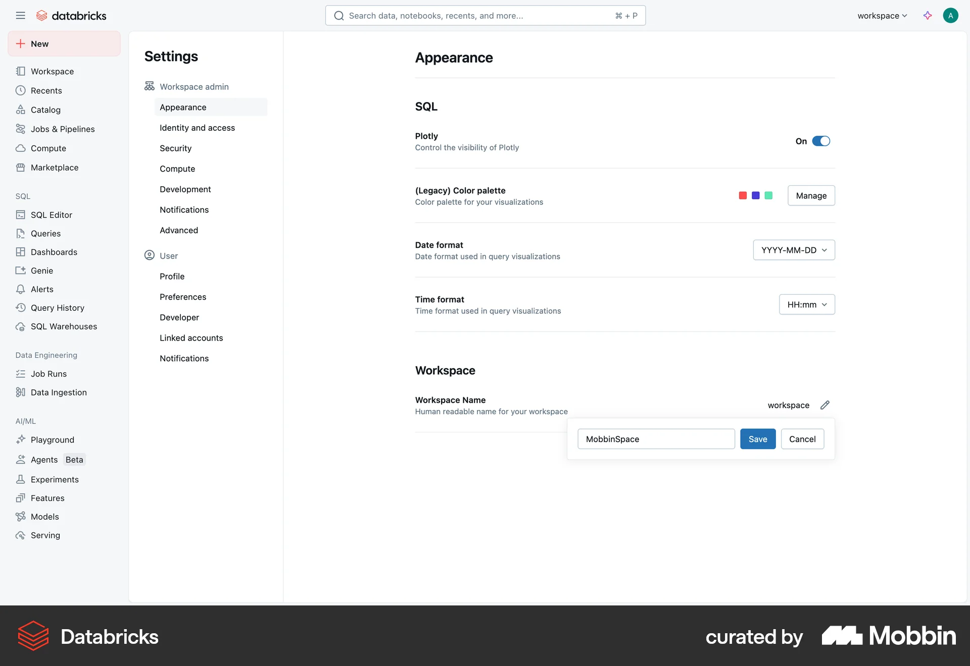 Databricks Web Edit screen