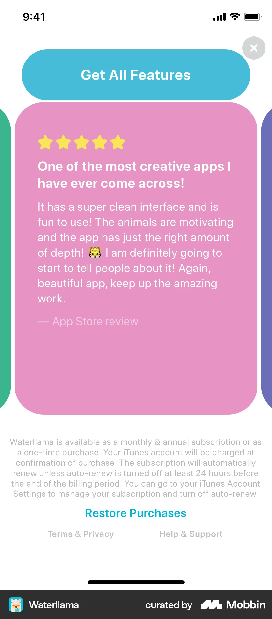 Waterllama iOS Reviews & Ratings screen