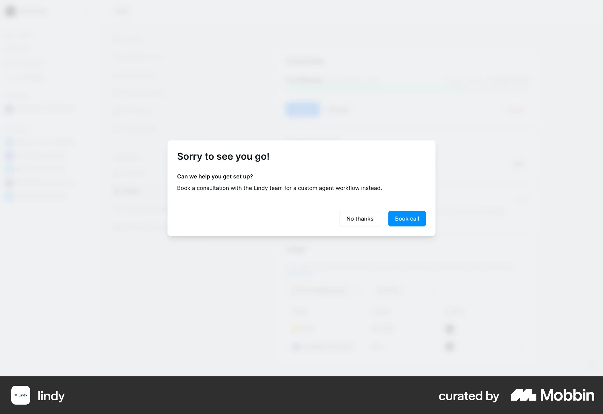 Lindy Web screen containing Modal UI UI element