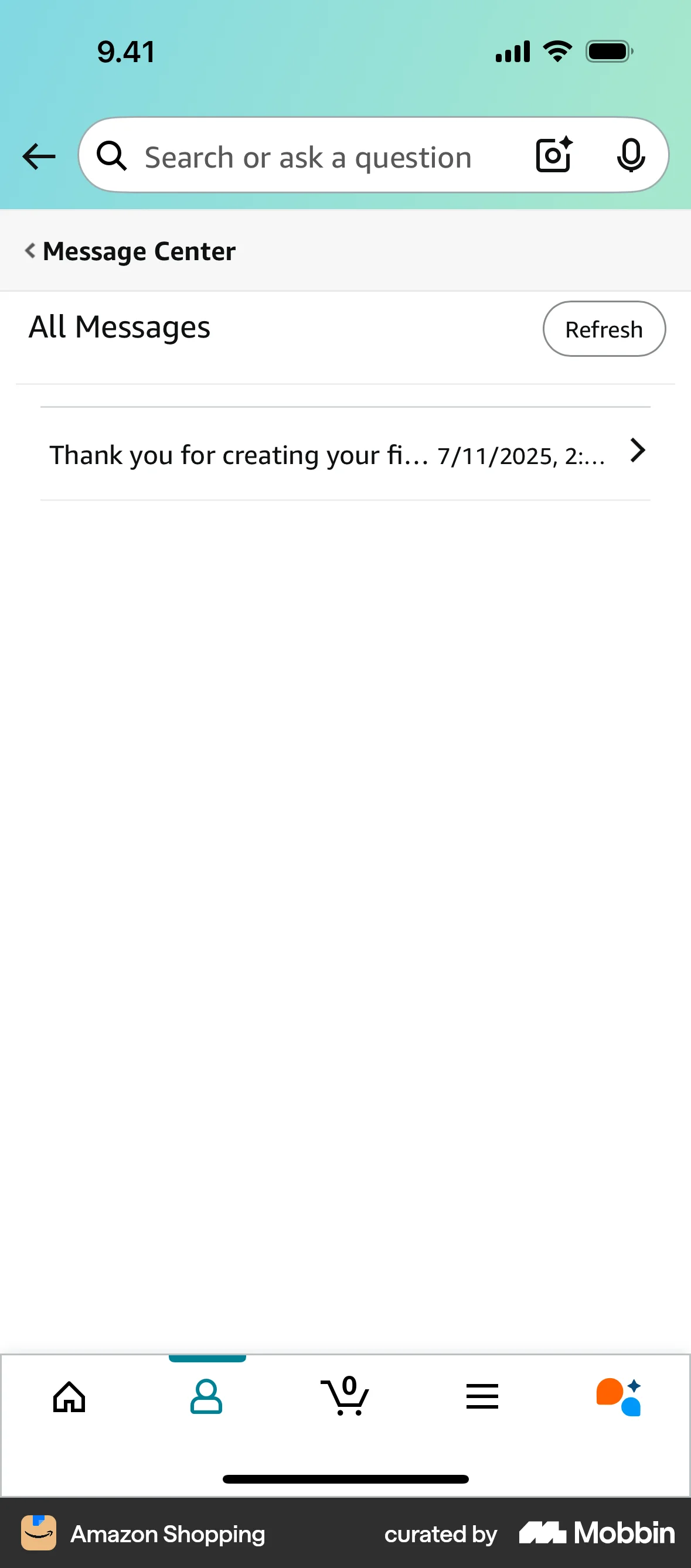 Amazon Shopping iOS Emails & Messages screen