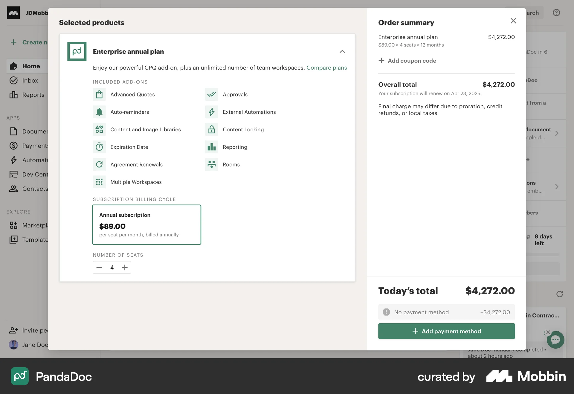 PandaDoc Web screen containing Stepper UI element