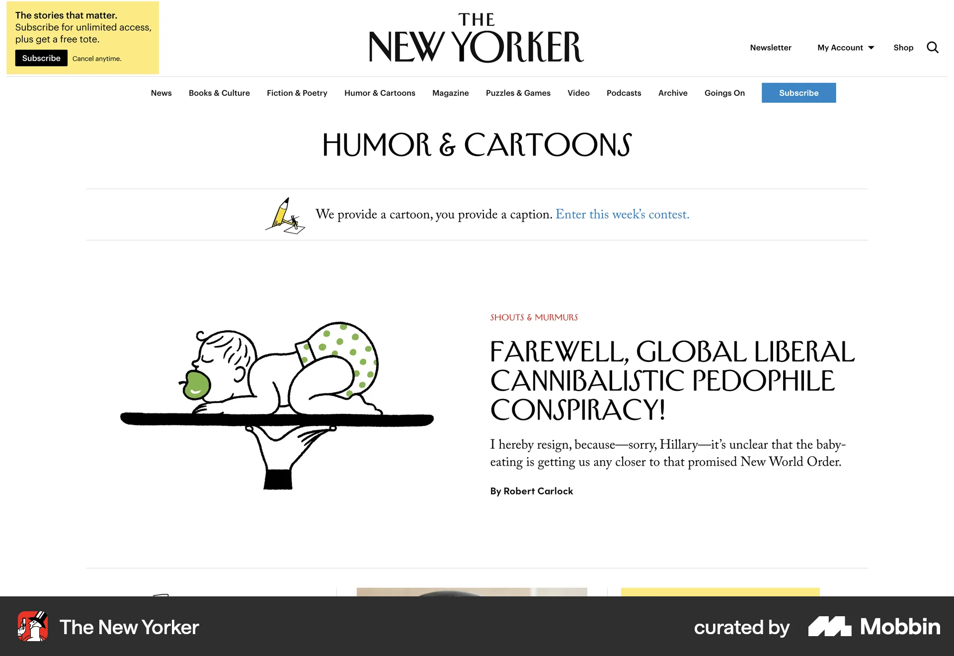 The New Yorker Web News Feed screen
