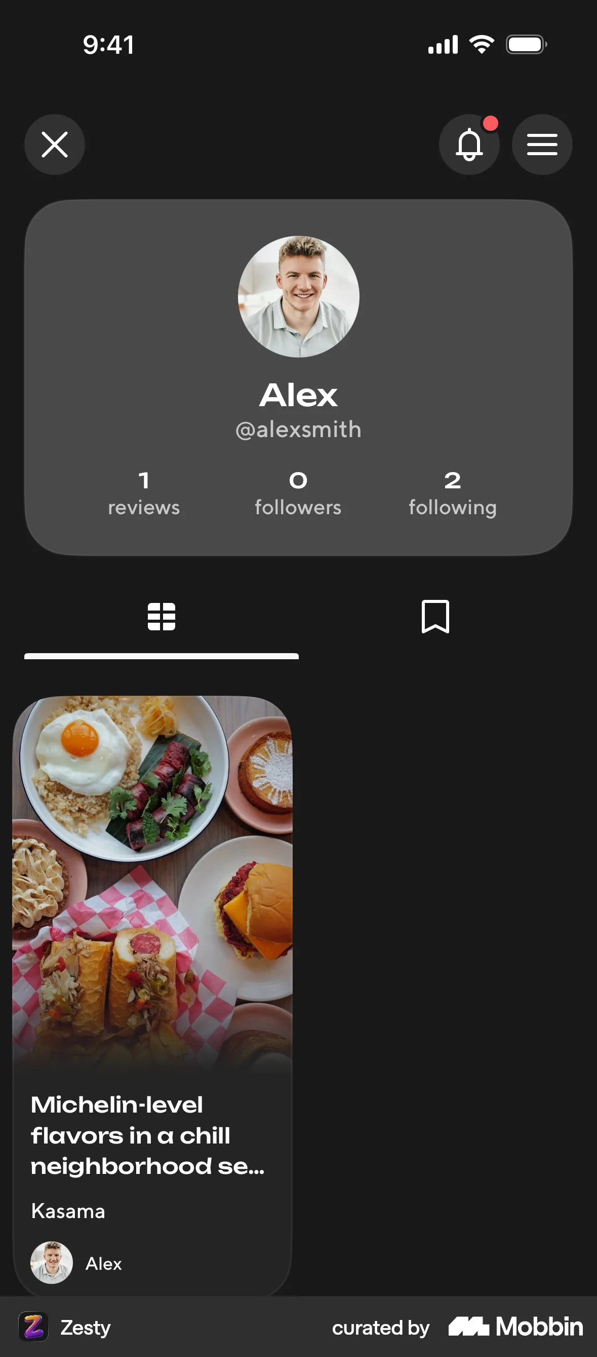 Zesty iOS My Account & Profile screen
