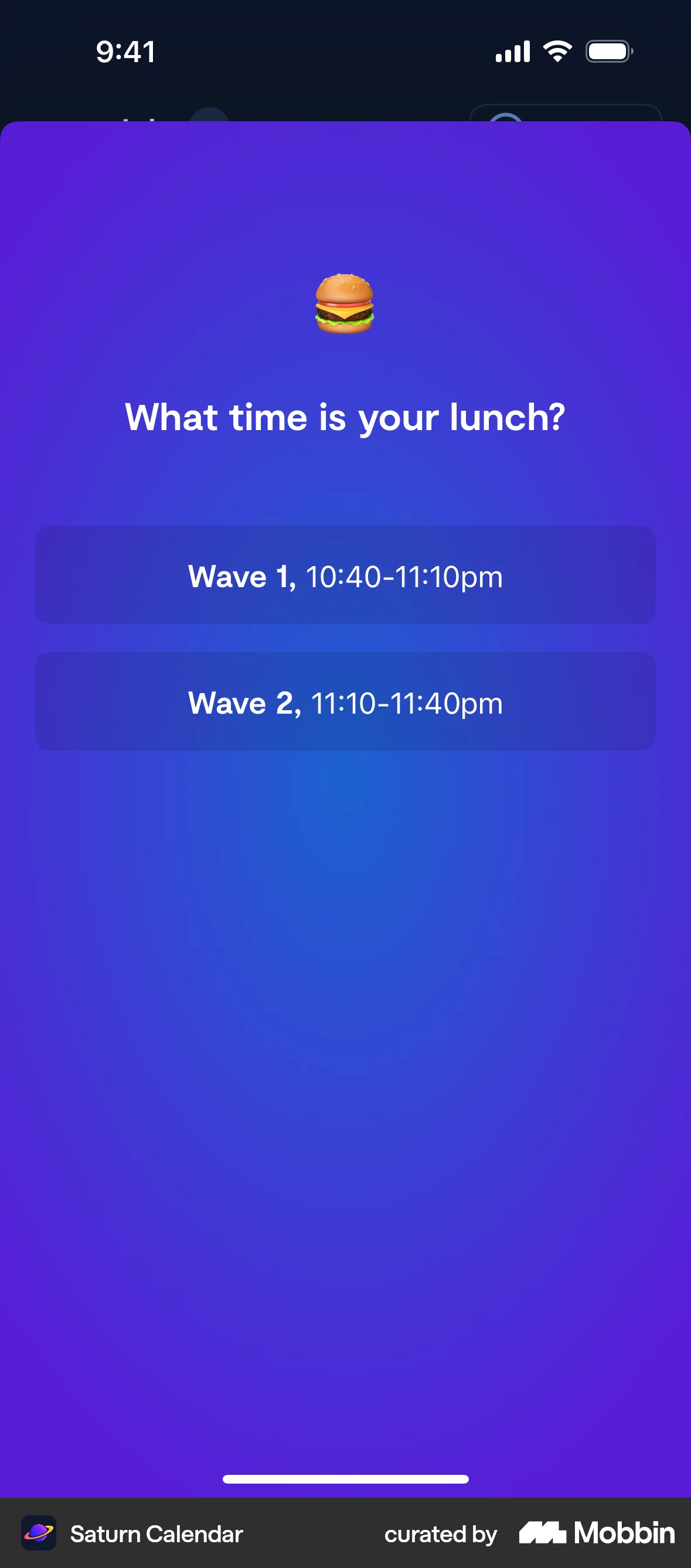 Saturn Calendar screen