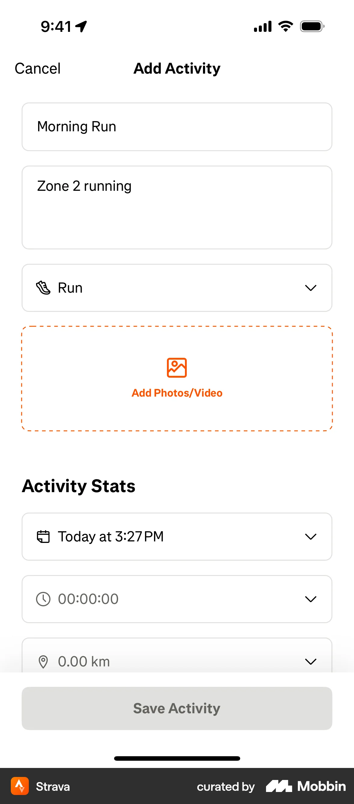 Strava iOS Upload & Download screen