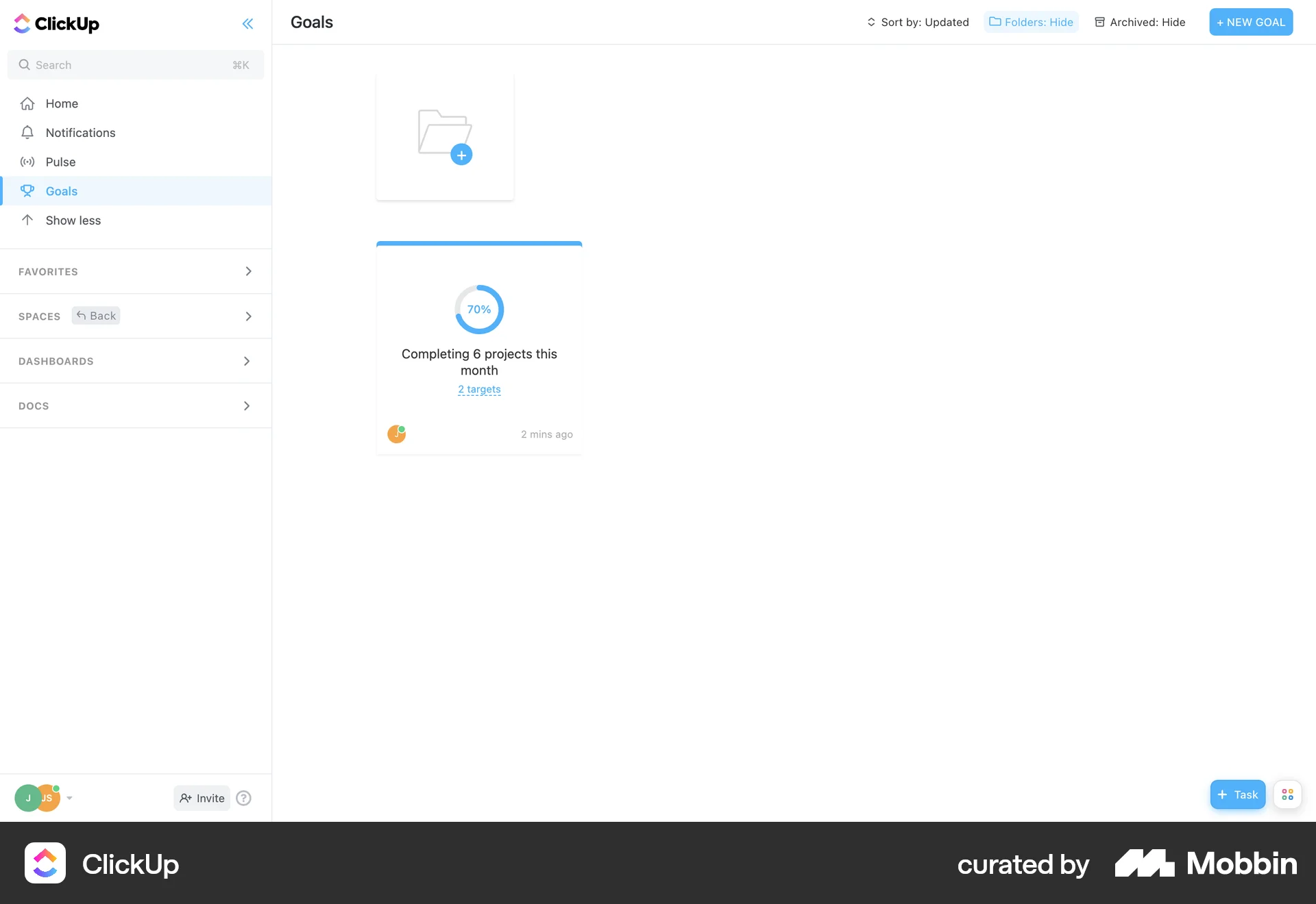 ClickUp Web Goal & Task screen