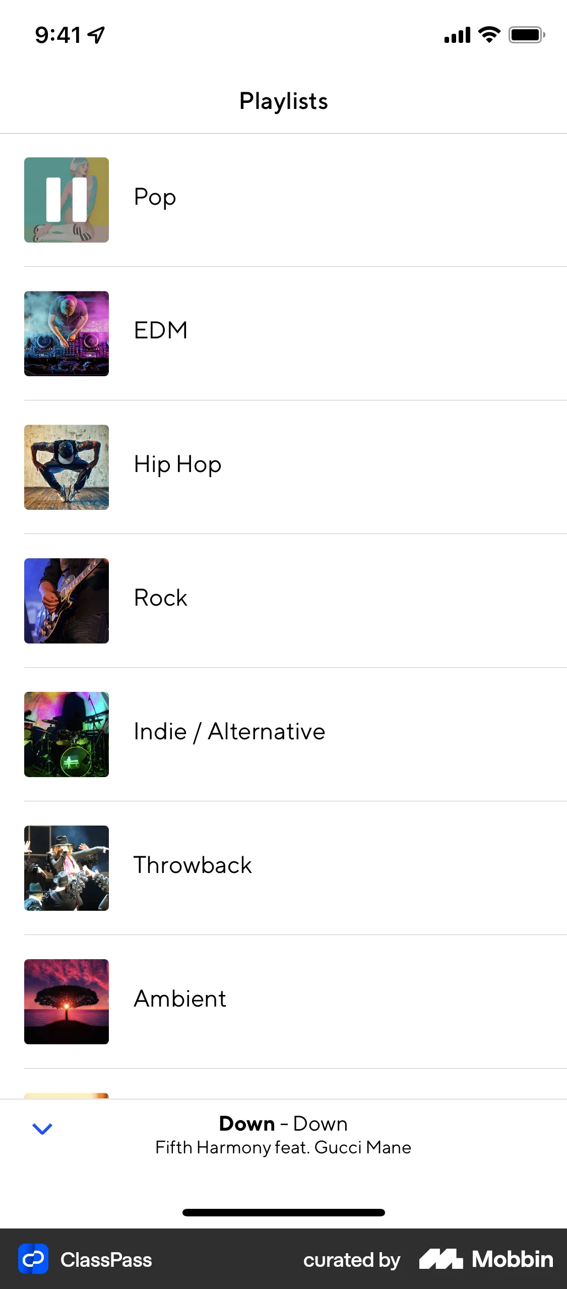 ClassPass iOS Audio Player screen