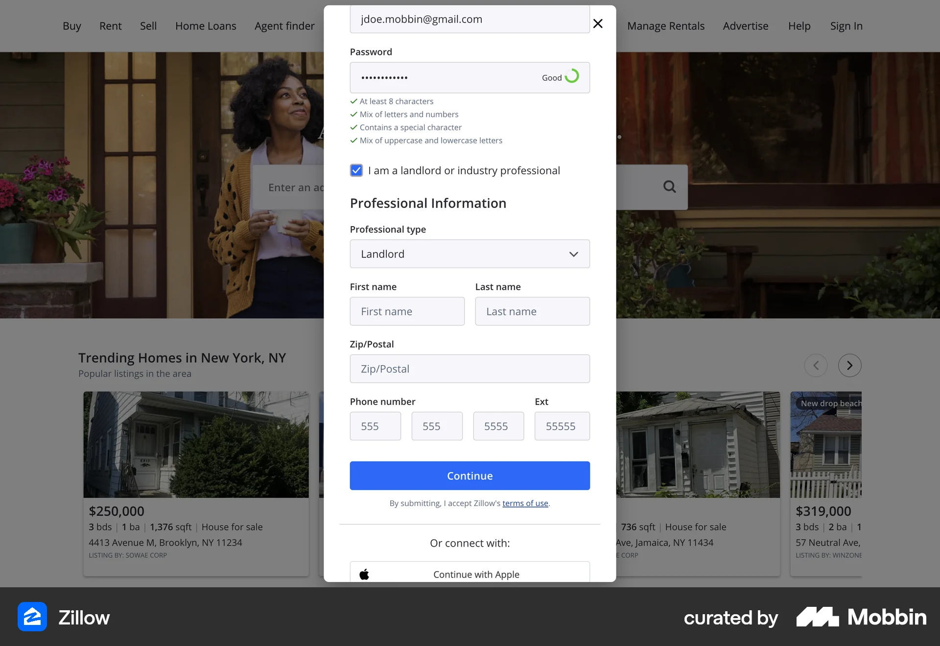 Zillow Web Real Estate App screen