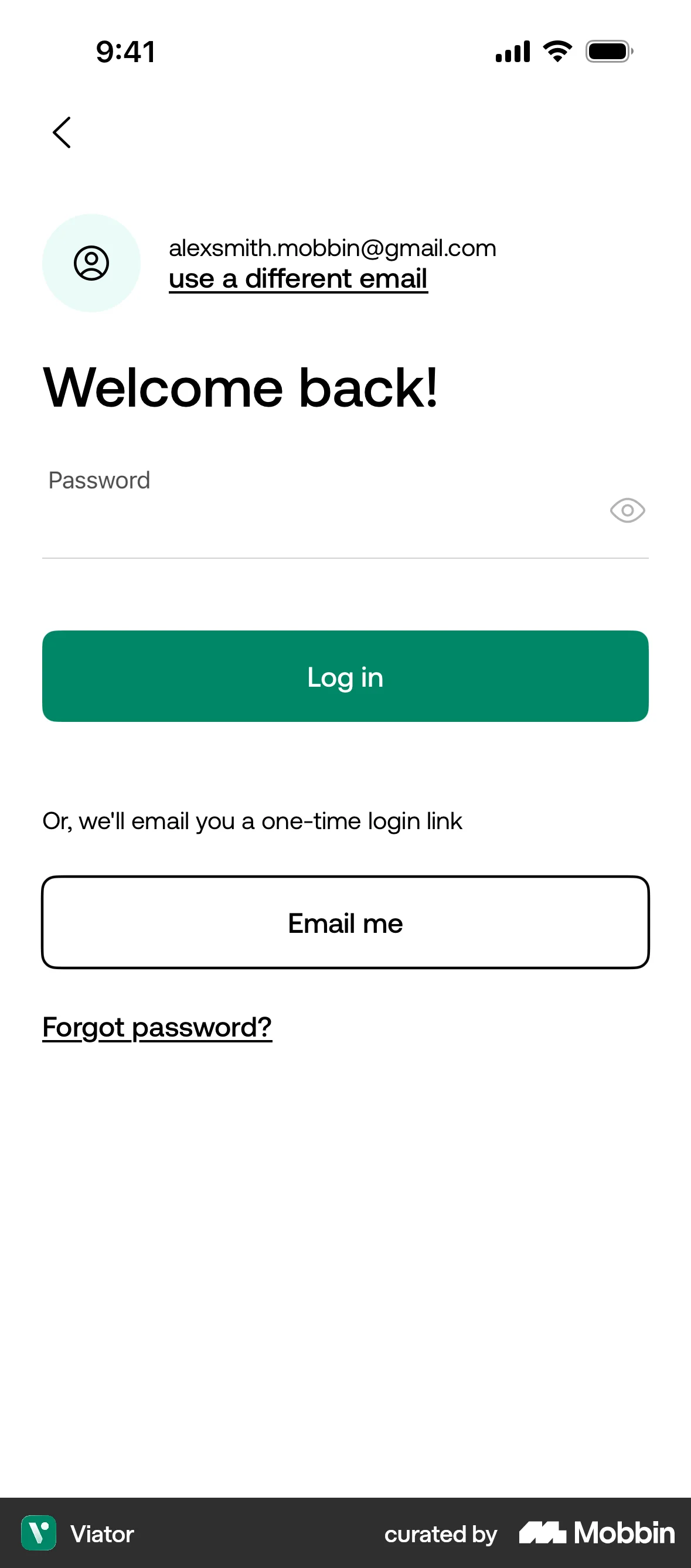 Viator iOS Login screen