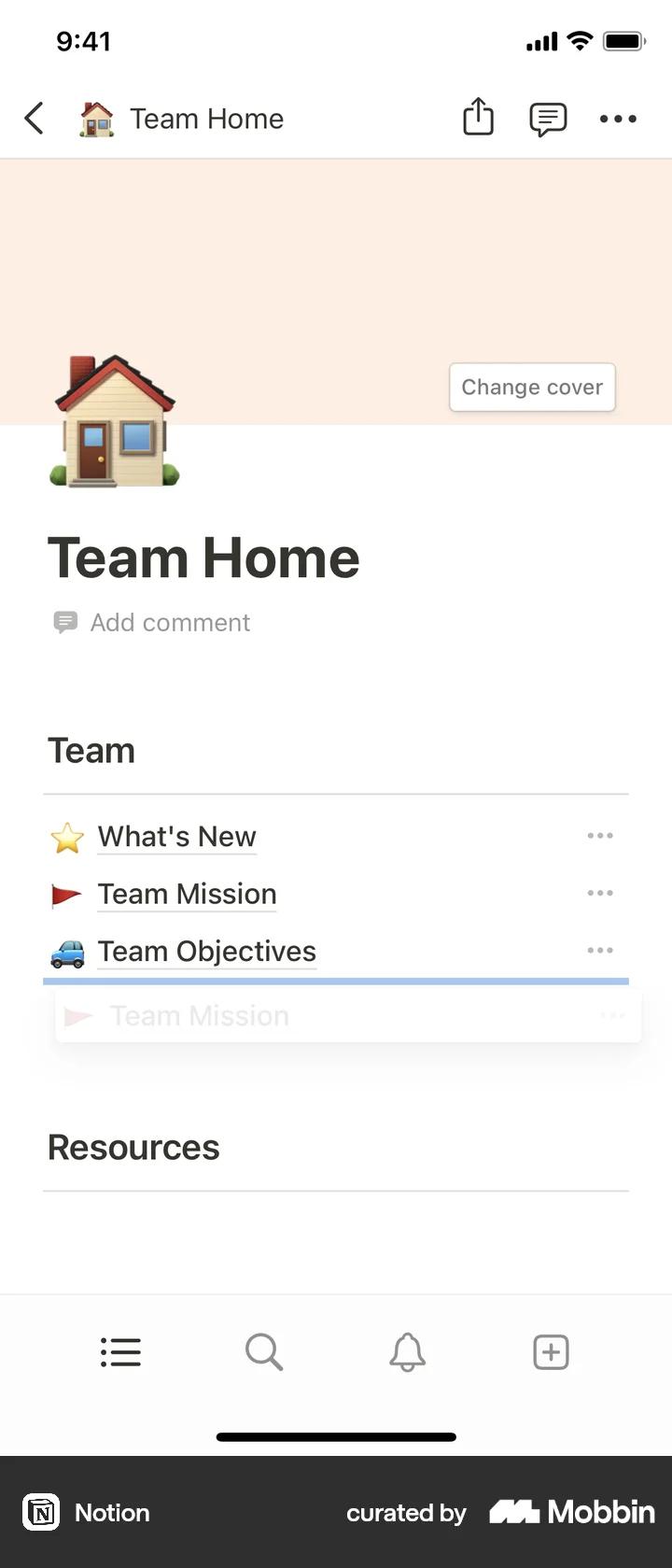 Notion iOS Reordering Team Mission | Mobbin
