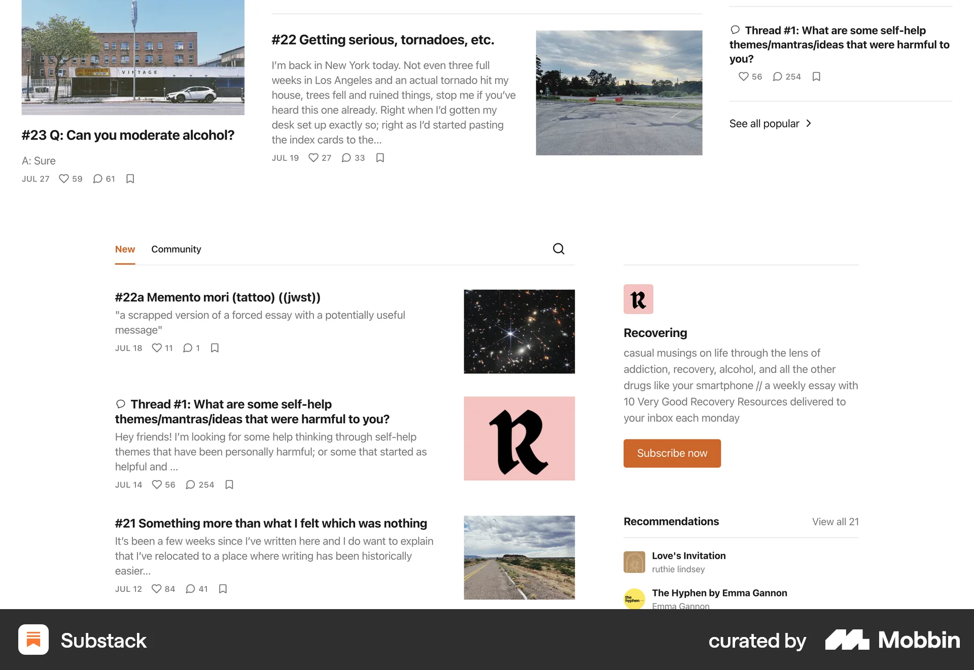 Substack Web News Feed screen