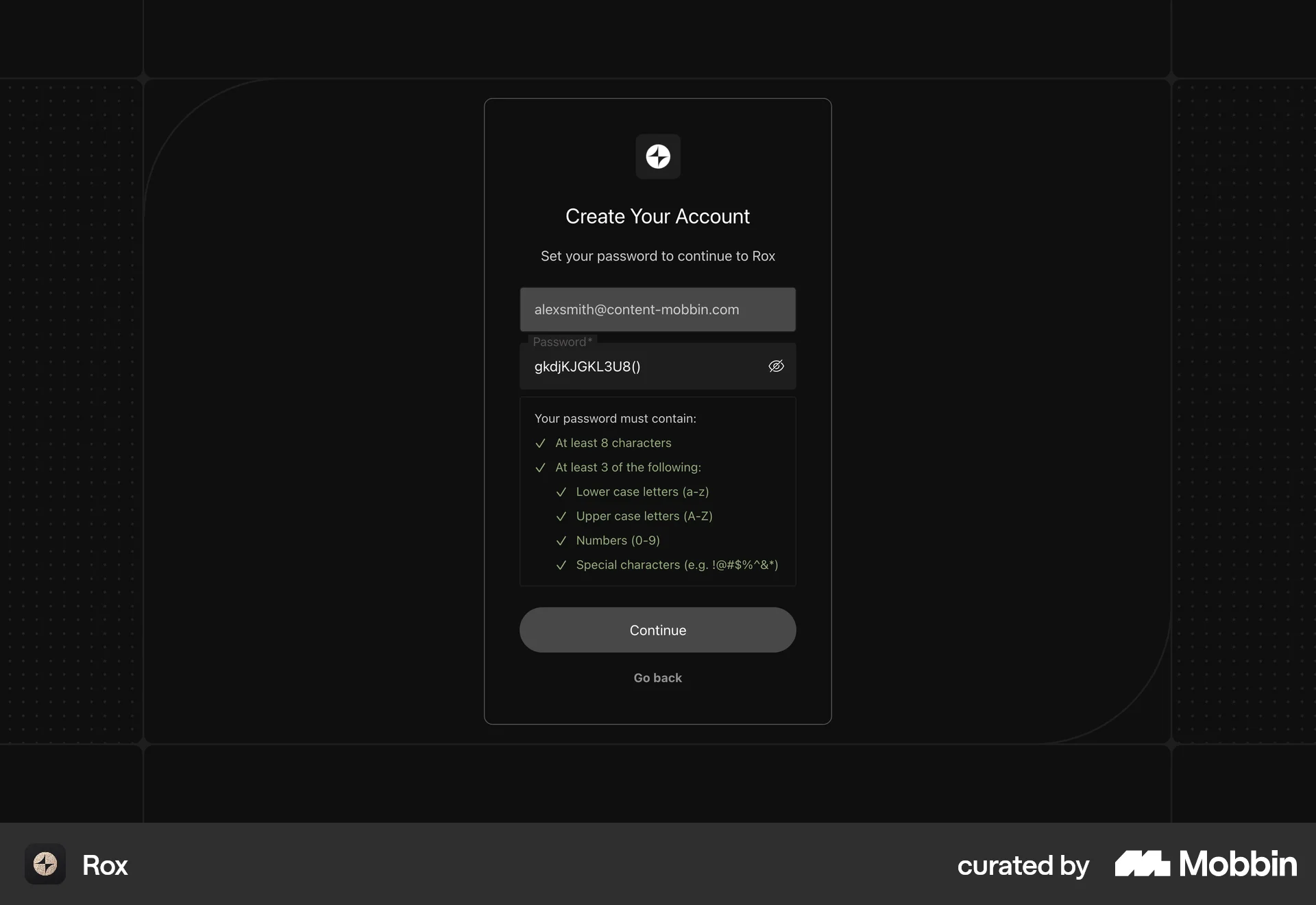Rox Onboarding screen