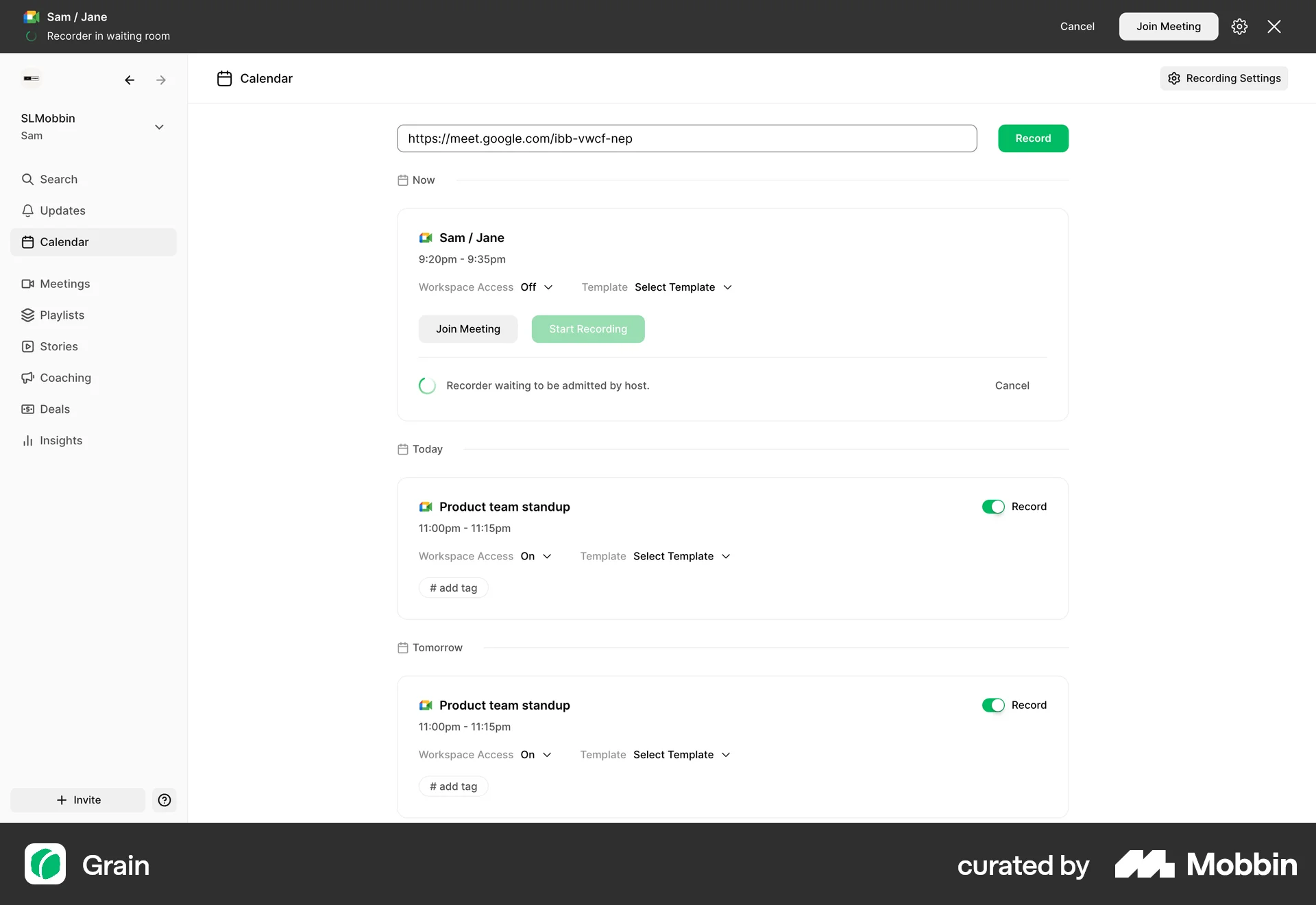 Grain Web screen containing Loading Indicator UI element
