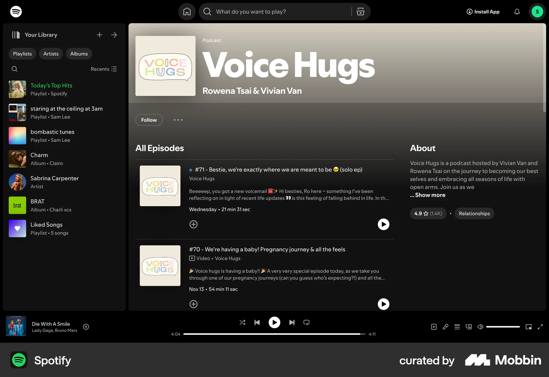 Spotify Web Song & Podcast Detail screen