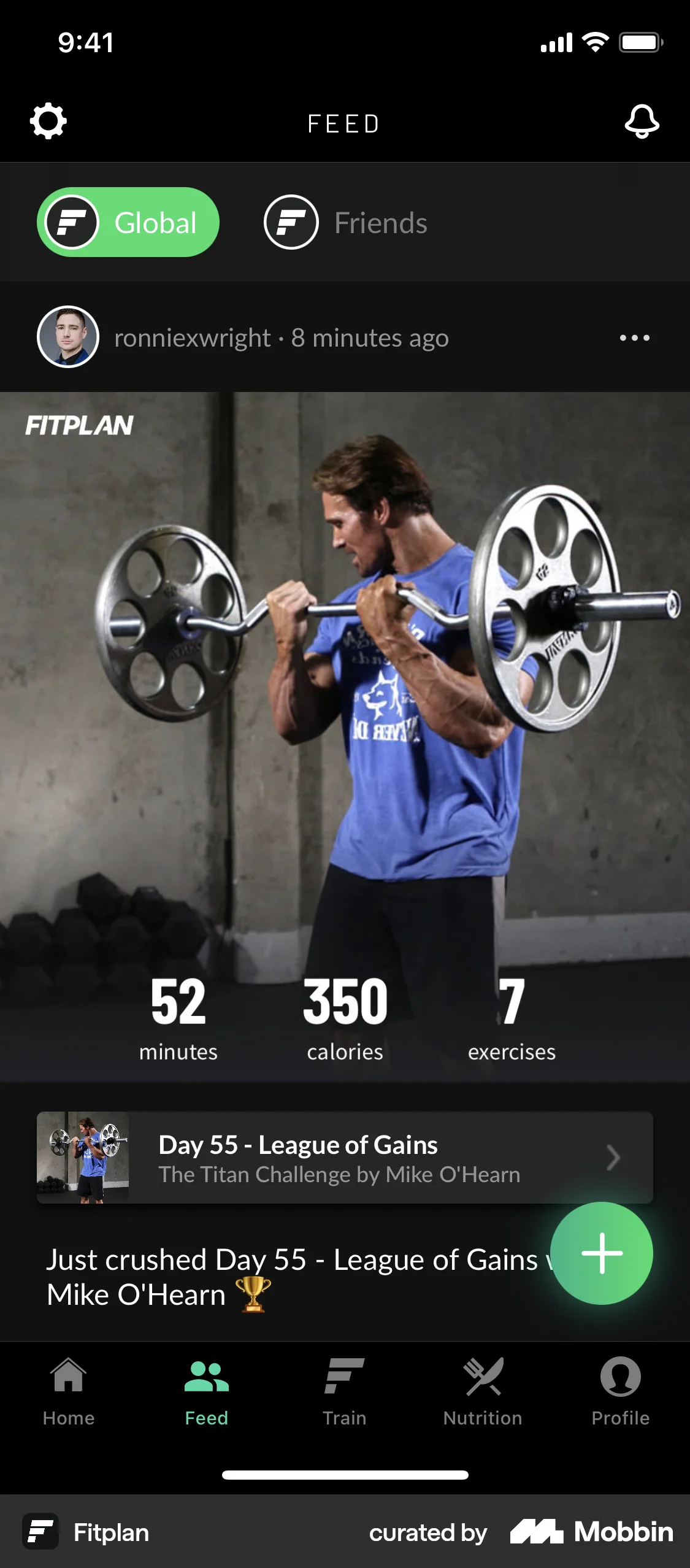 Fitplan iOS screen containing Tab Bar UI element
