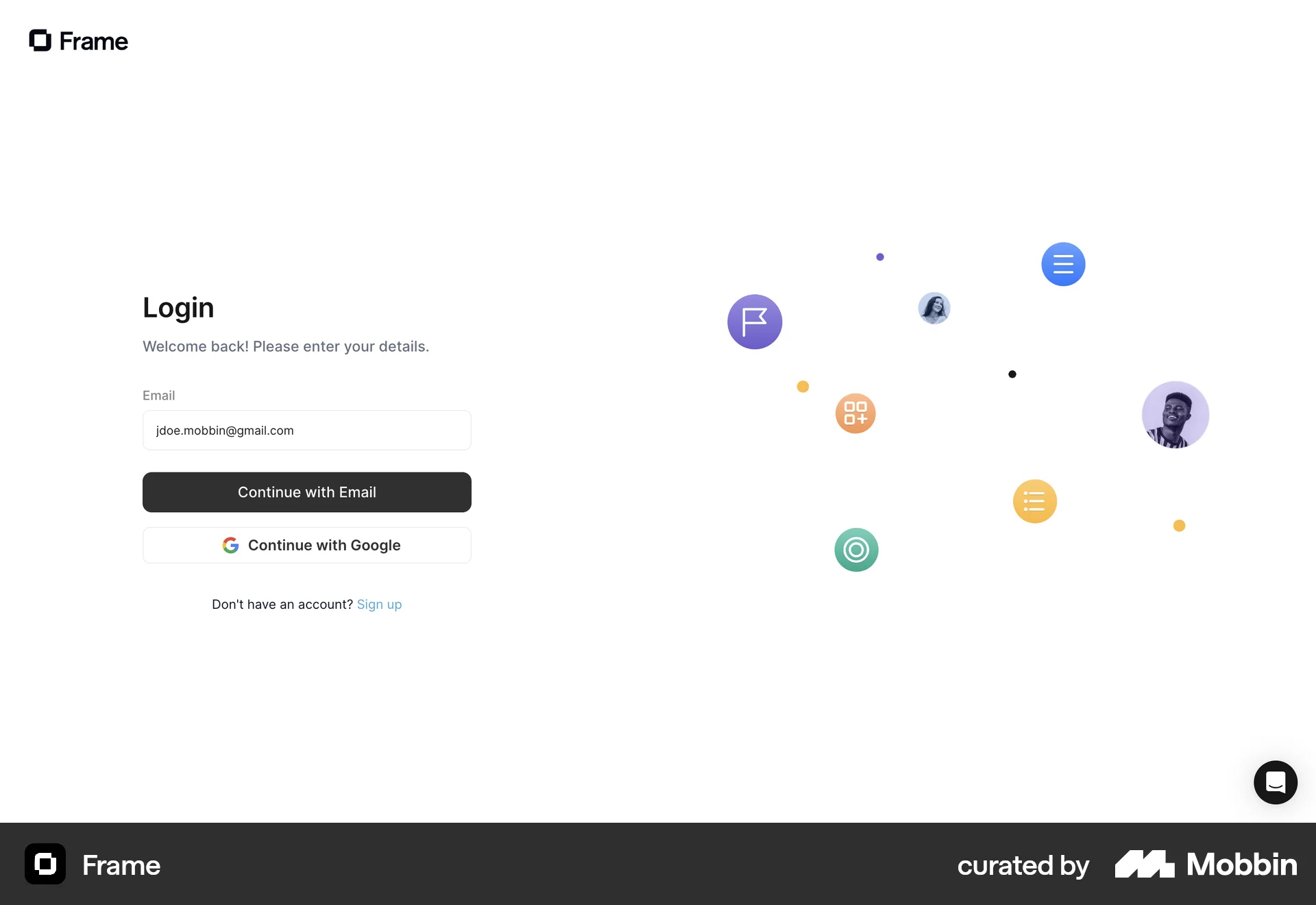 Frame Web Login screen