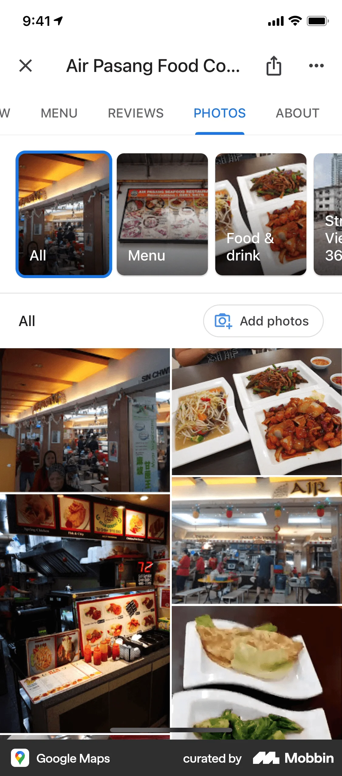 Google Maps iOS screen containing Photo UI element