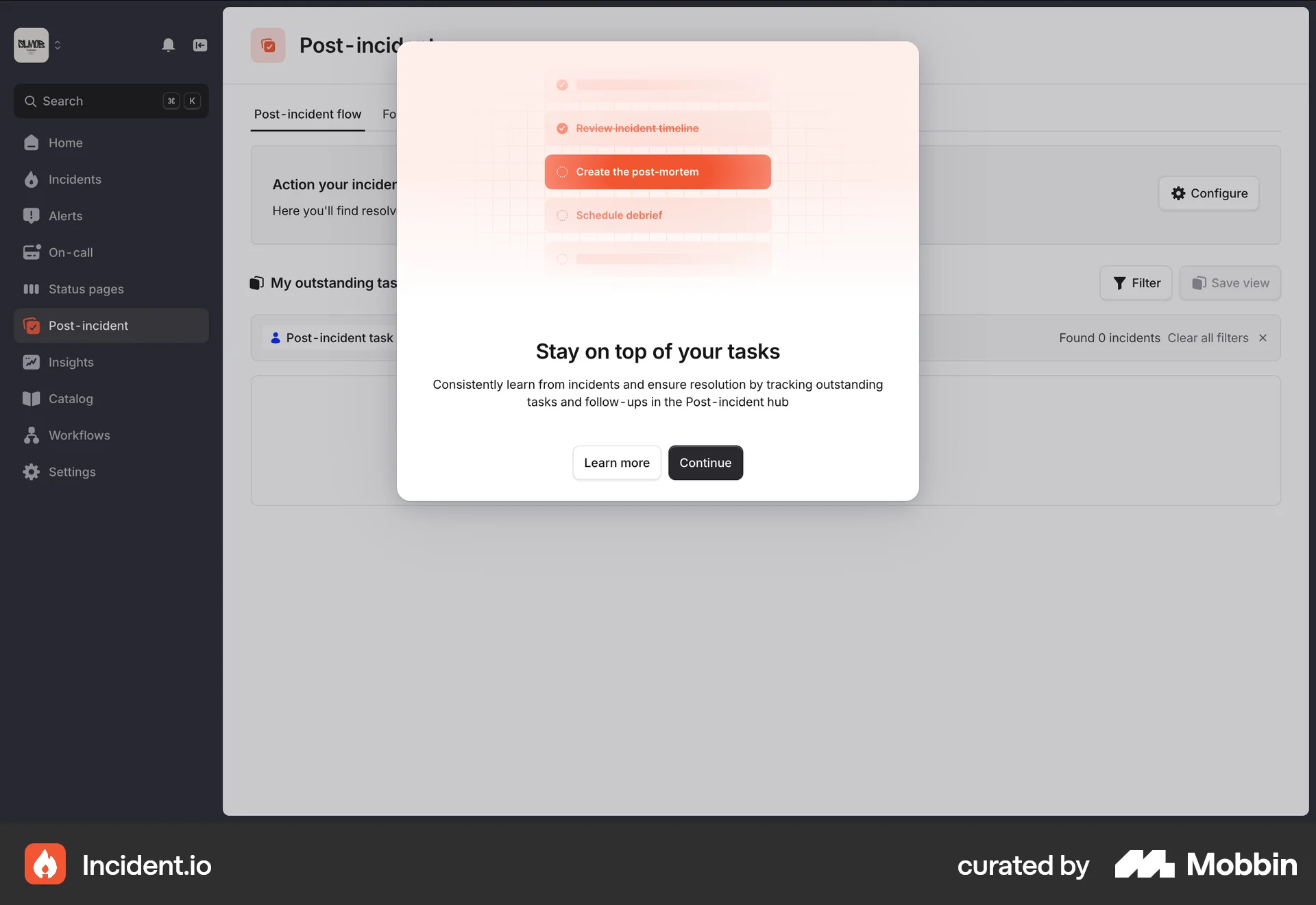 incident.io Web Feature Info screen